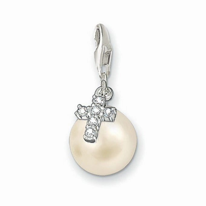 Thomas Sabo Pearl & Cross Silver Charm 0577-054-14