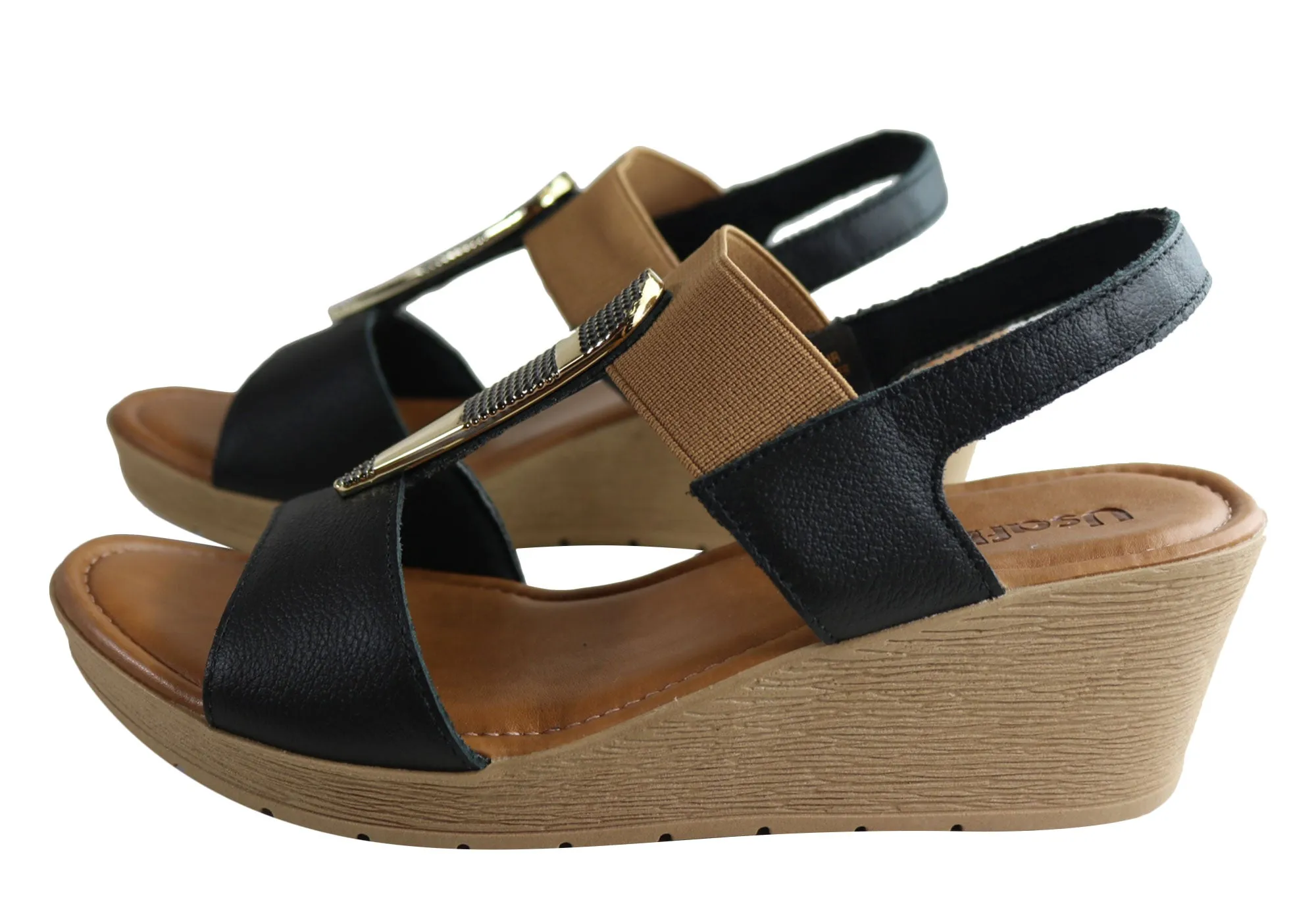 Usaflex Analise Damen Komfort Keil-Sandalen mit Polsterung Hergestellt in Brasilien Usaflex Schuhe
