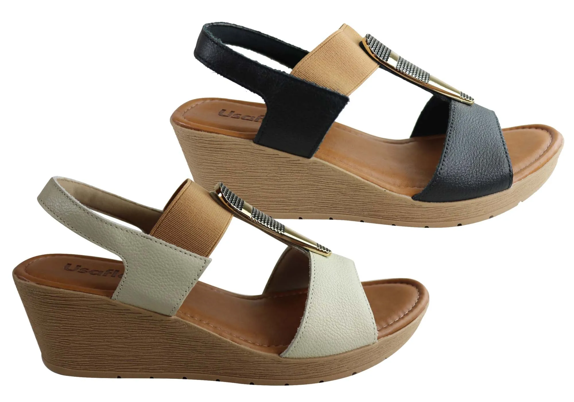 Usaflex Analise Damen Komfort Keil-Sandalen mit Polsterung Hergestellt in Brasilien Usaflex Schuhe