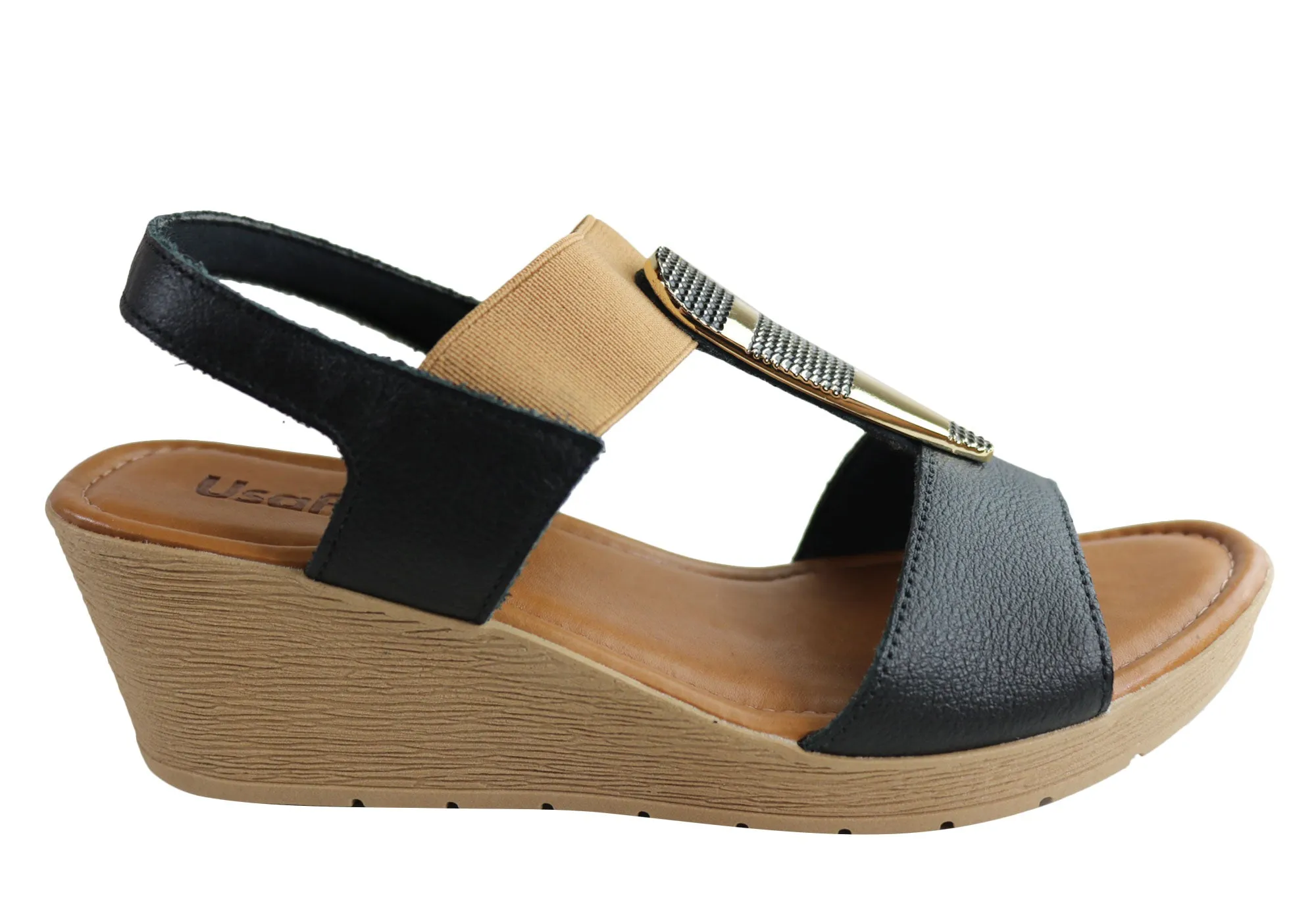 Usaflex Analise Damen Komfort Keil-Sandalen mit Polsterung Hergestellt in Brasilien Usaflex Schuhe