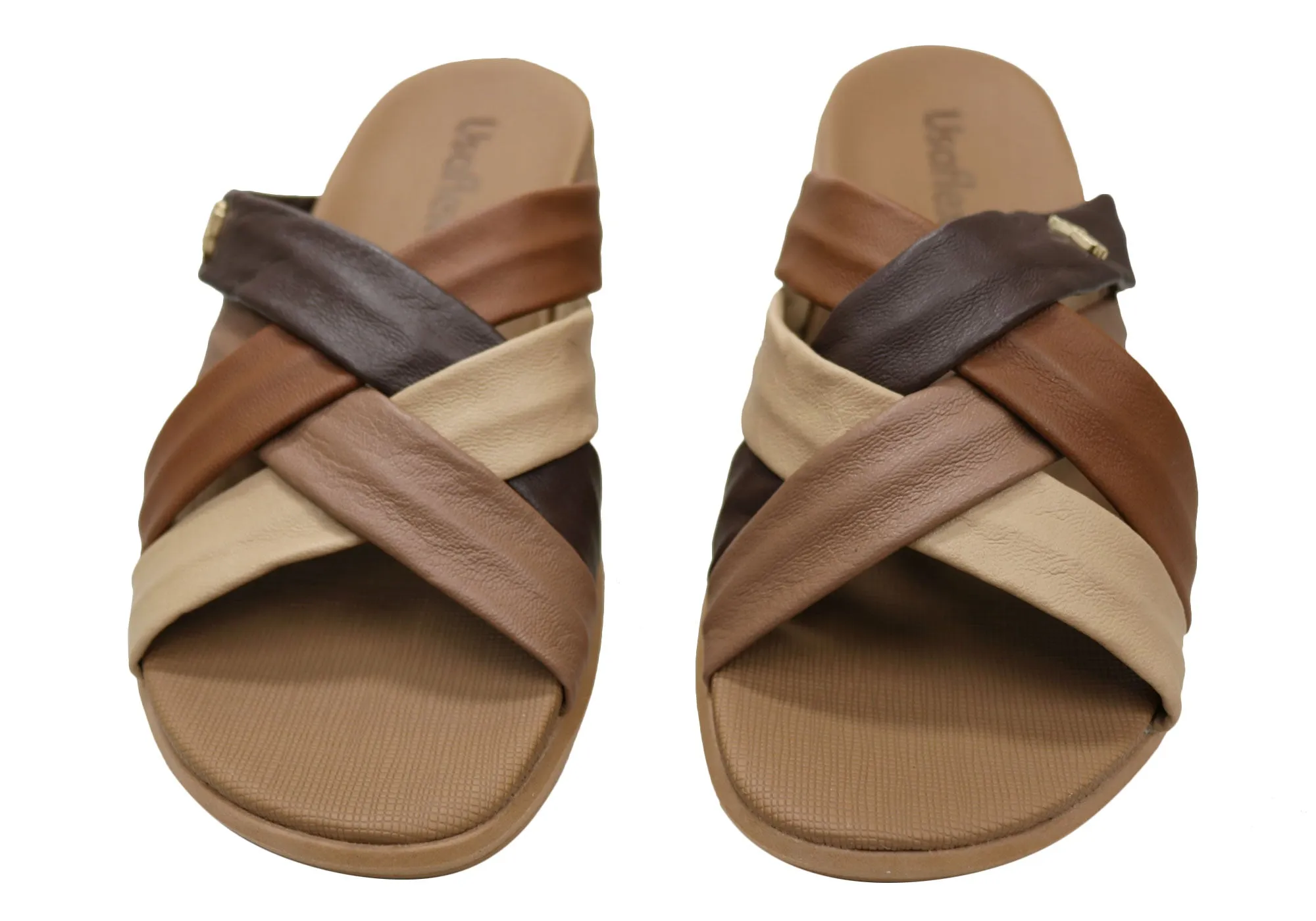 Usaflex Asta Damen Comfort Leder Slides Sandalen Hergestellt in Brasilien Usaflex Schuhe