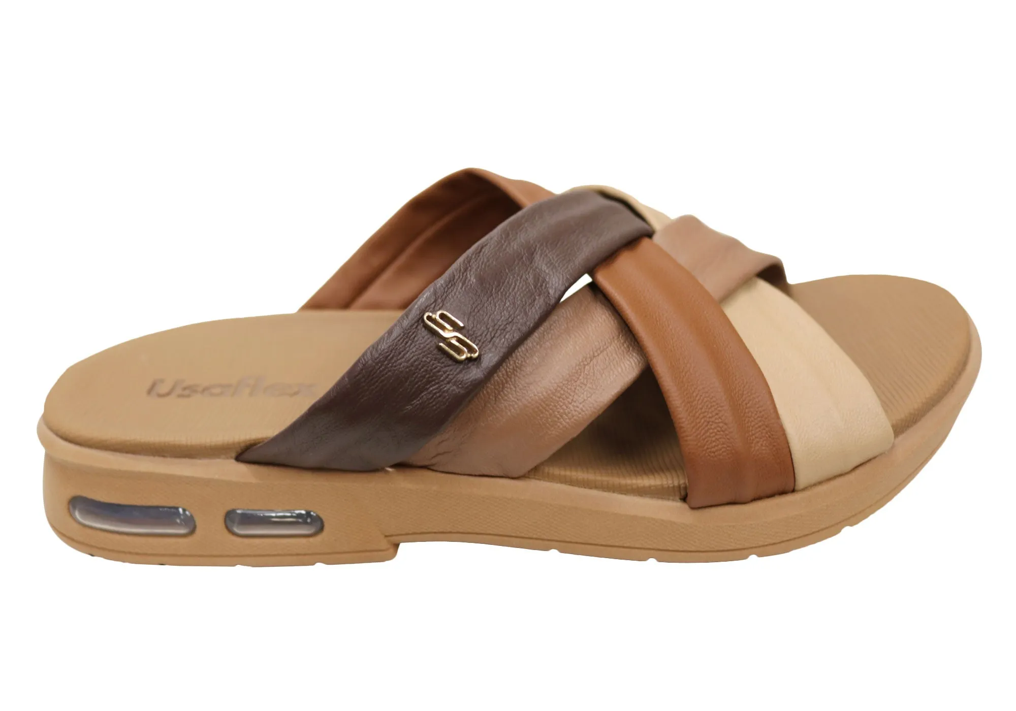 Usaflex Asta Damen Comfort Leder Slides Sandalen Hergestellt in Brasilien Usaflex Schuhe