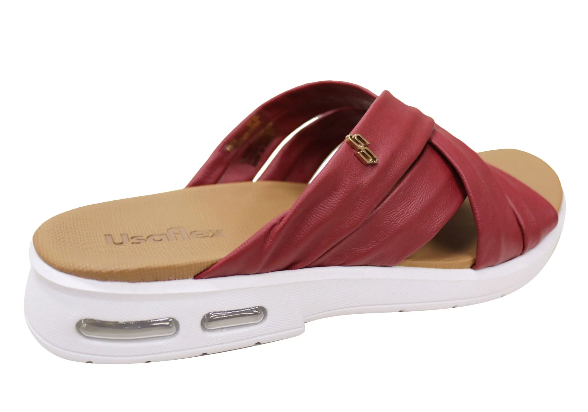 Usaflex Asta Damen Comfort Leder Slides Sandalen Hergestellt in Brasilien Usaflex Schuhe