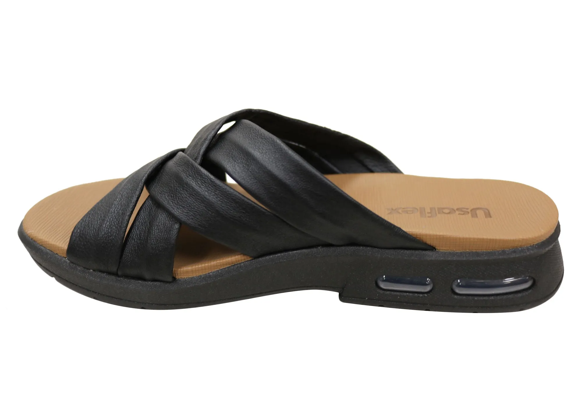 Usaflex Asta Damen Comfort Leder Slides Sandalen Hergestellt in Brasilien Usaflex Schuhe