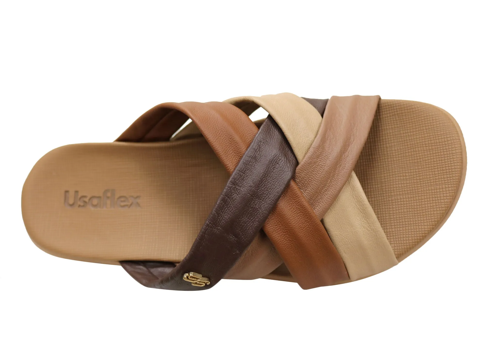 Usaflex Asta Damen Comfort Leder Slides Sandalen Hergestellt in Brasilien Usaflex Schuhe