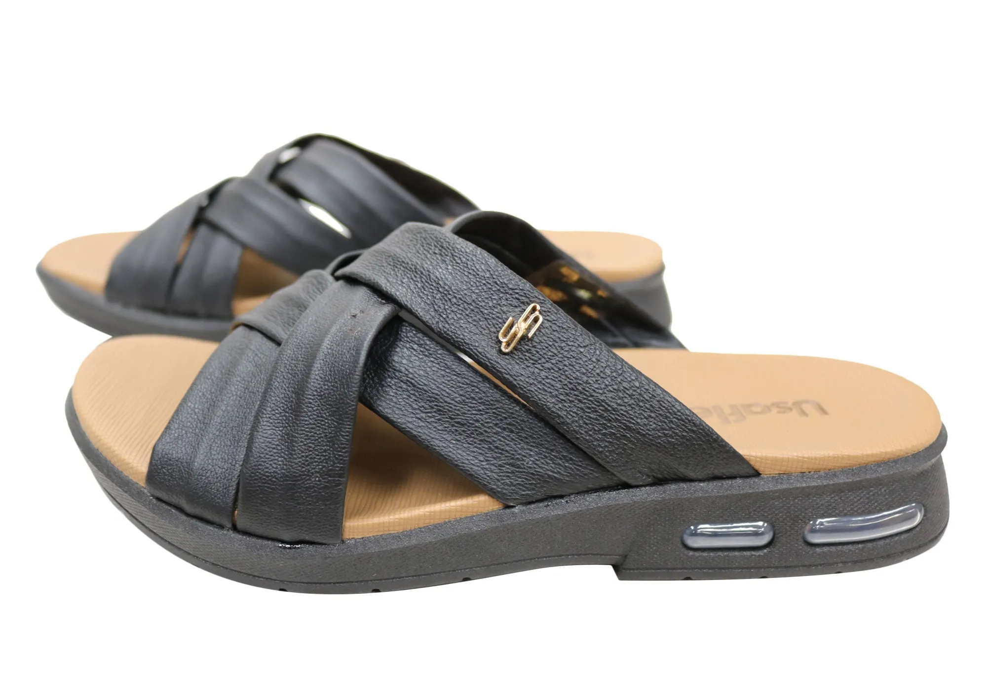 Usaflex Asta Damen Comfort Leder Slides Sandalen Hergestellt in Brasilien Usaflex Schuhe