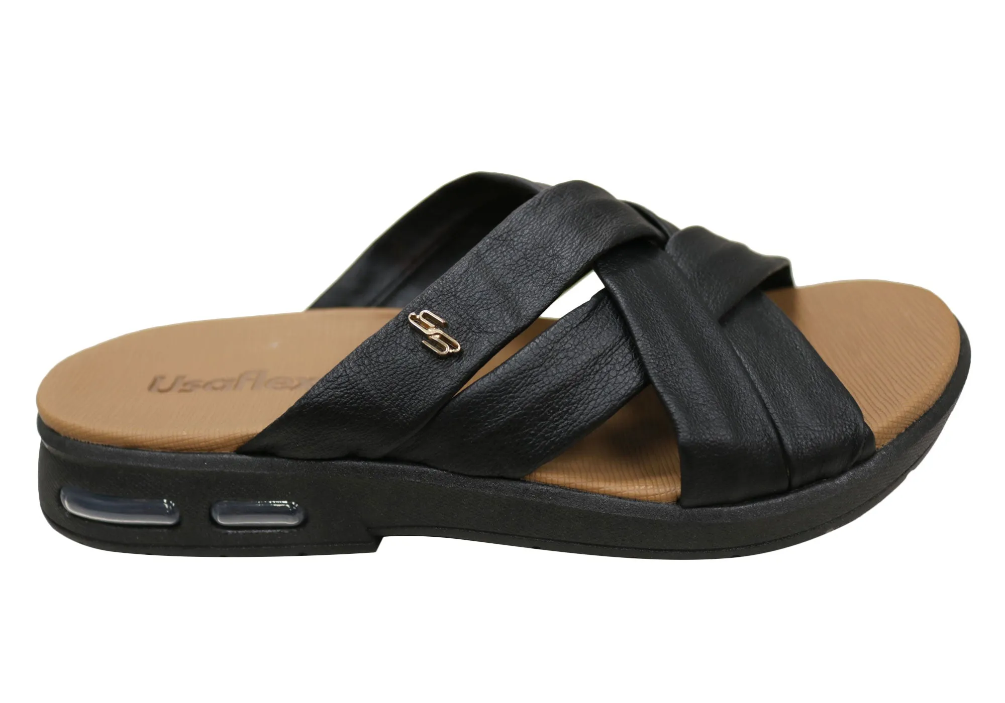 Usaflex Asta Damen Comfort Leder Slides Sandalen Hergestellt in Brasilien Usaflex Schuhe