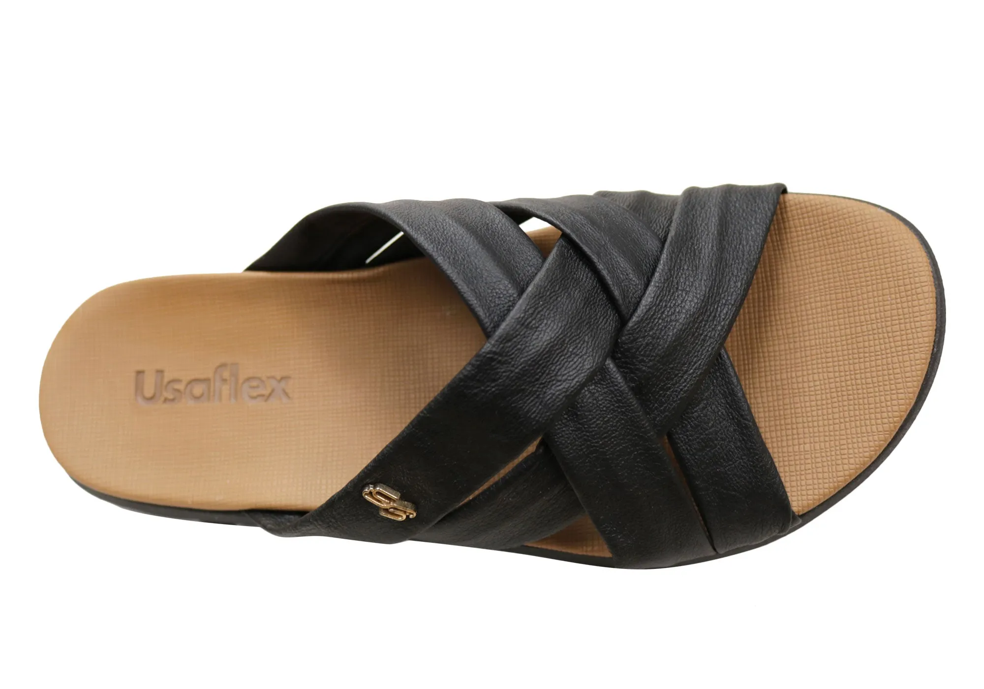 Usaflex Asta Damen Comfort Leder Slides Sandalen Hergestellt in Brasilien Usaflex Schuhe