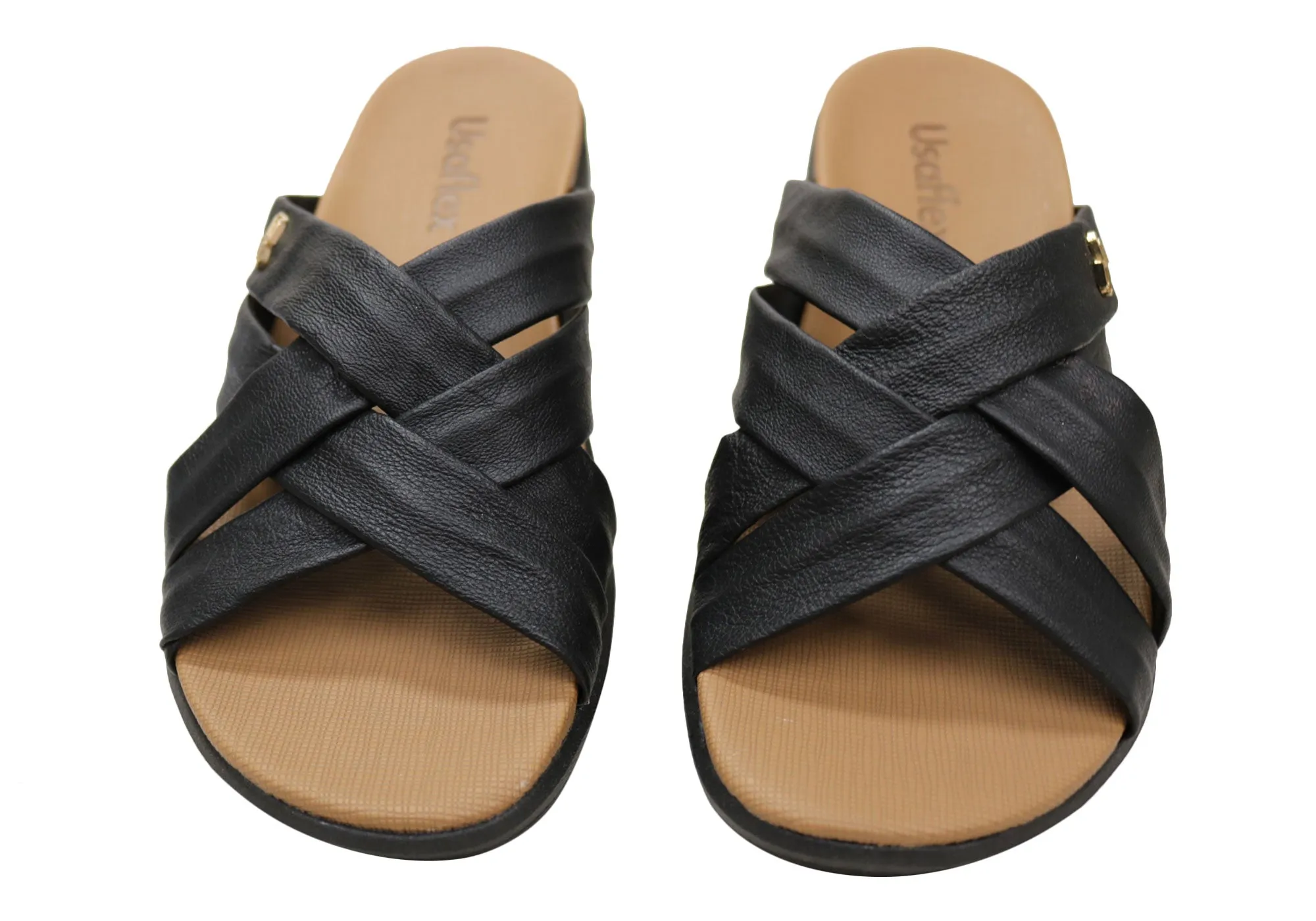 Usaflex Asta Damen Comfort Leder Slides Sandalen Hergestellt in Brasilien Usaflex Schuhe