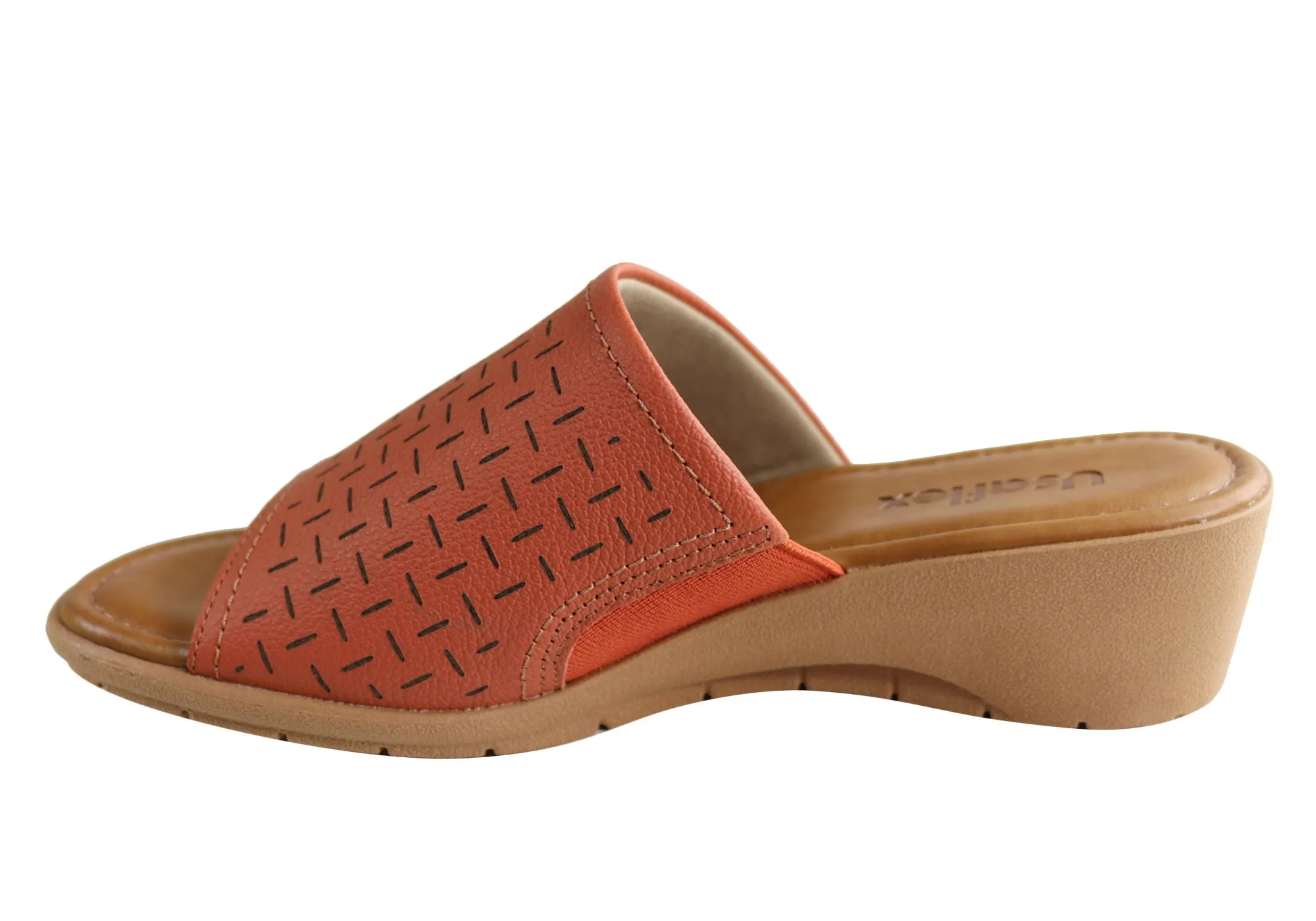 Usaflex Endigo Damen Brasilianische Bequeme Gepolsterte Leder Slides Sandalen Usaflex Schuhe