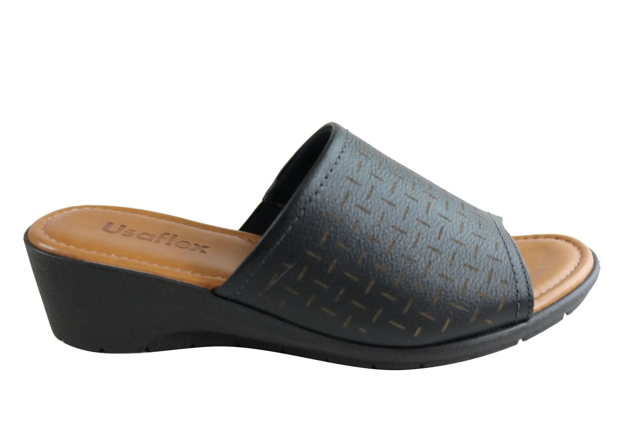 Usaflex Endigo Damen Brasilianische Bequeme Gepolsterte Leder Slides Sandalen Usaflex Schuhe