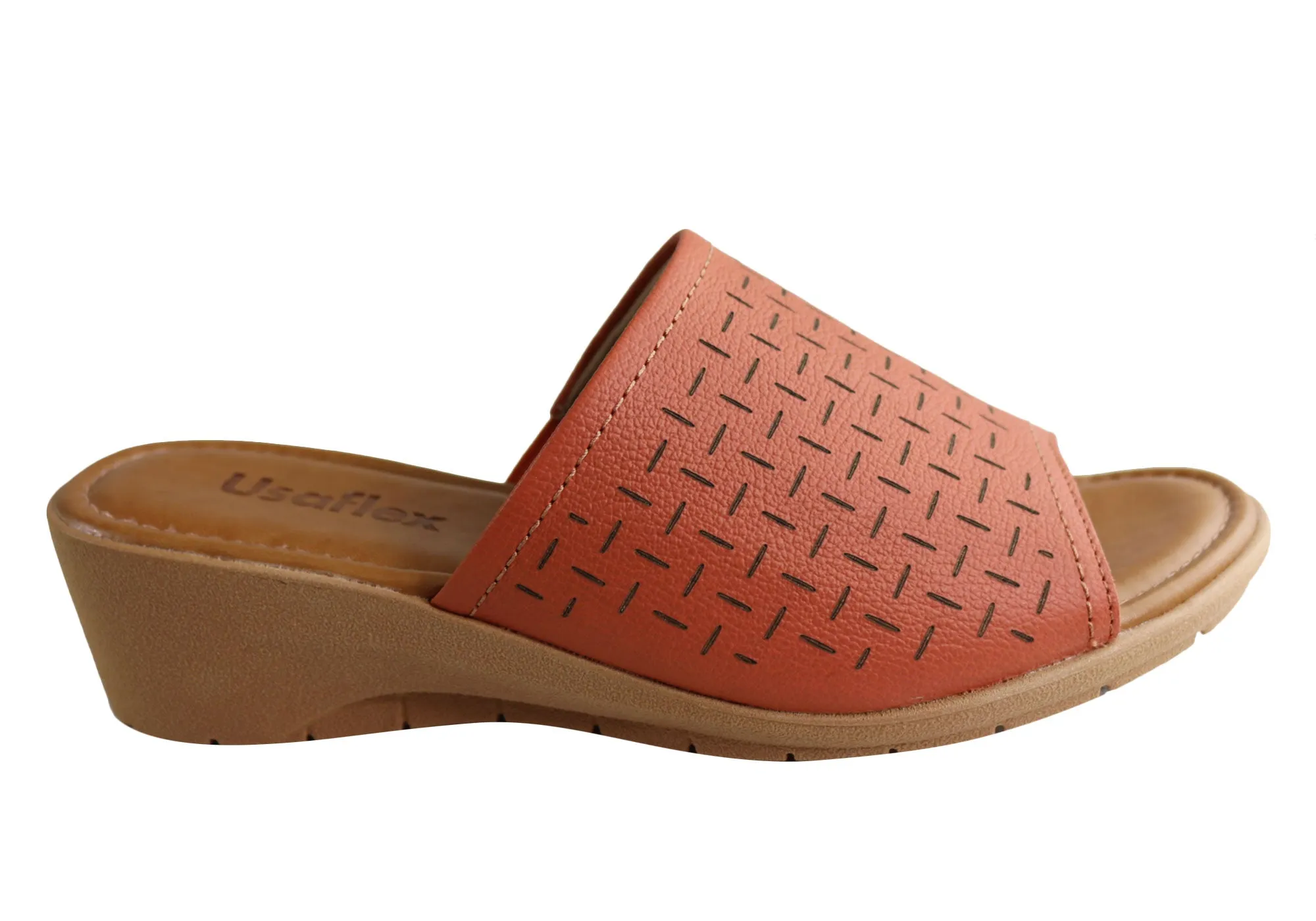 Usaflex Endigo Damen Brasilianische Bequeme Gepolsterte Leder Slides Sandalen Usaflex Schuhe