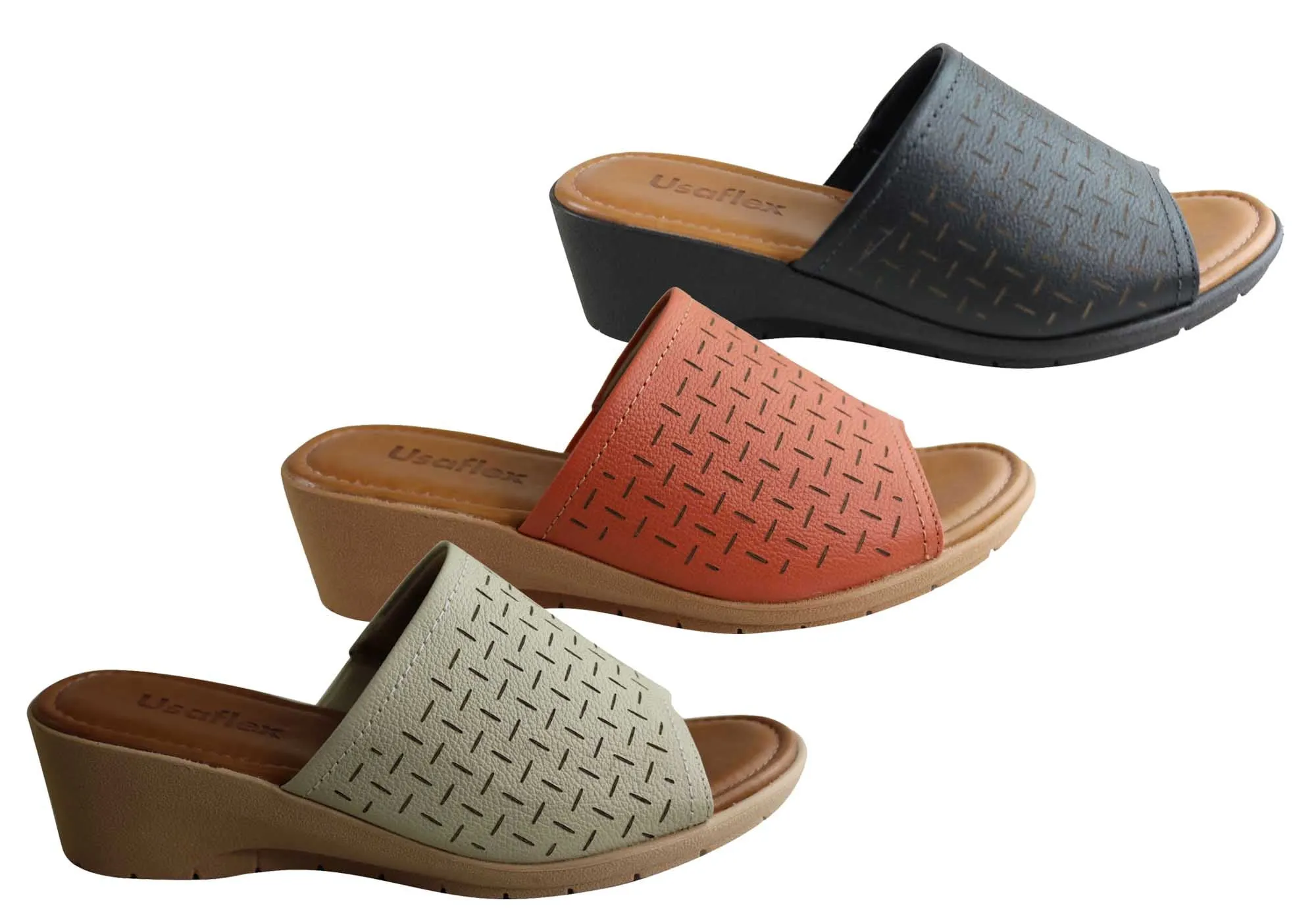 Usaflex Endigo Damen Brasilianische Bequeme Gepolsterte Leder Slides Sandalen Usaflex Schuhe