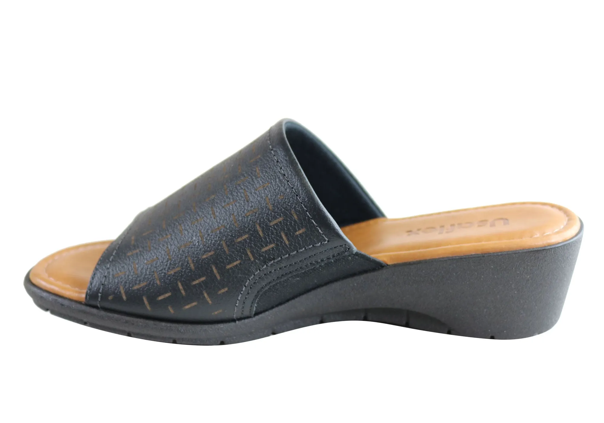 Usaflex Endigo Damen Brasilianische Bequeme Gepolsterte Leder Slides Sandalen Usaflex Schuhe