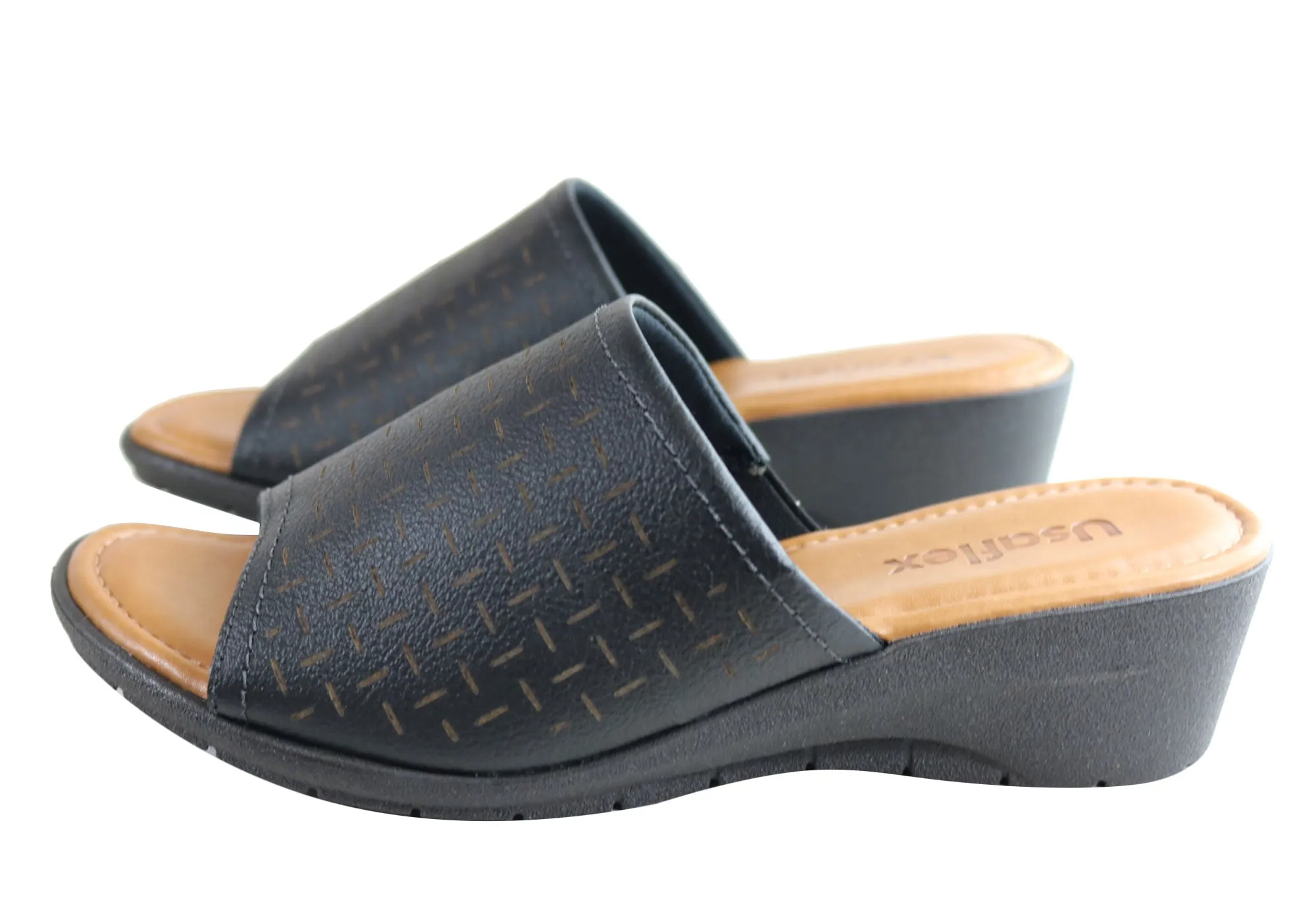 Usaflex Endigo Damen Brasilianische Bequeme Gepolsterte Leder Slides Sandalen Usaflex Schuhe