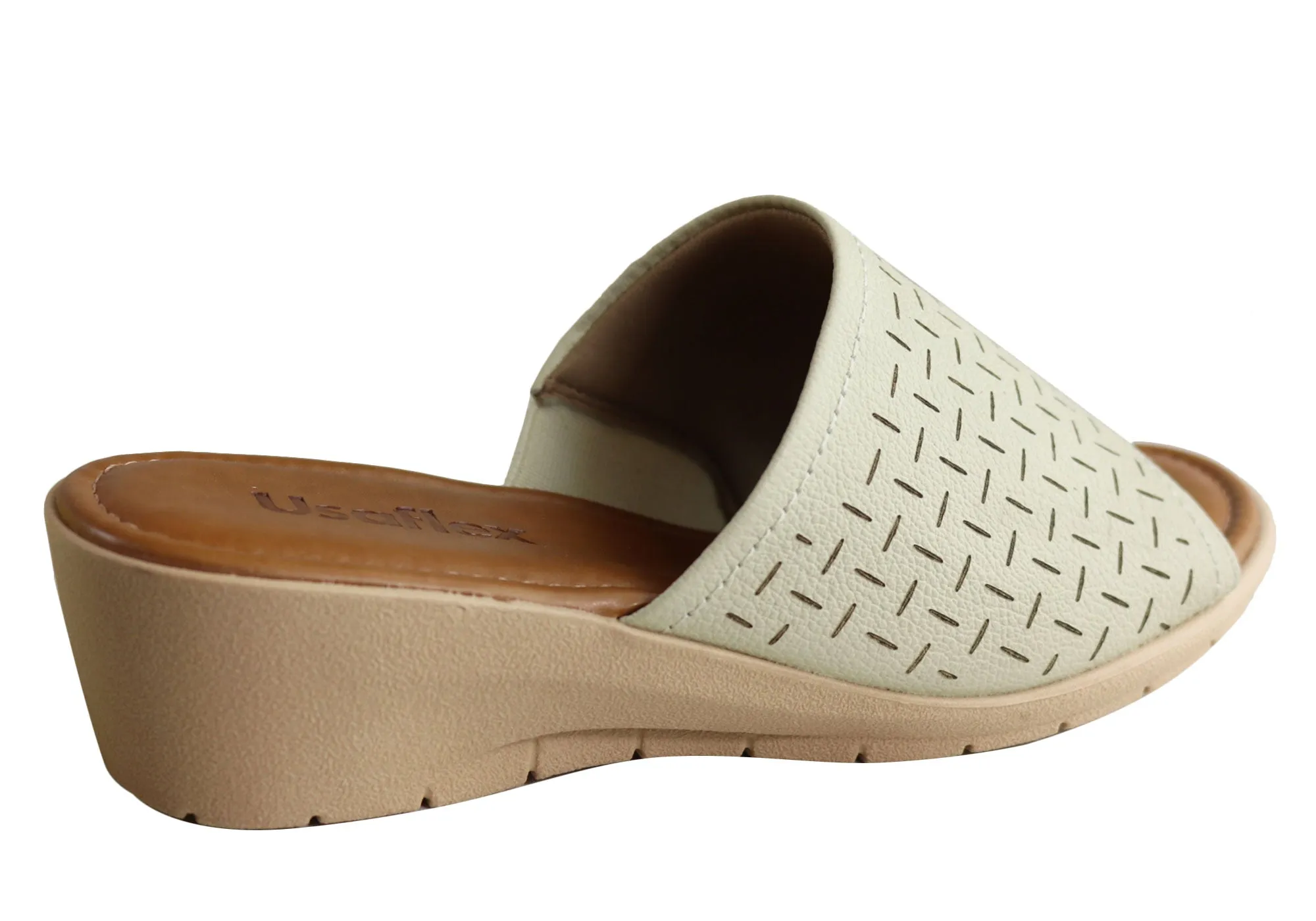 Usaflex Endigo Damen Brasilianische Bequeme Gepolsterte Leder Slides Sandalen Usaflex Schuhe