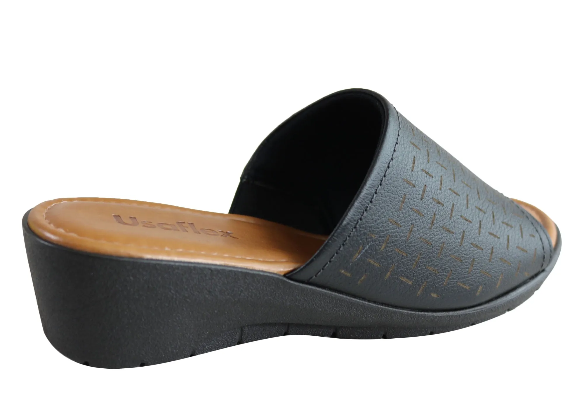Usaflex Endigo Damen Brasilianische Bequeme Gepolsterte Leder Slides Sandalen Usaflex Schuhe