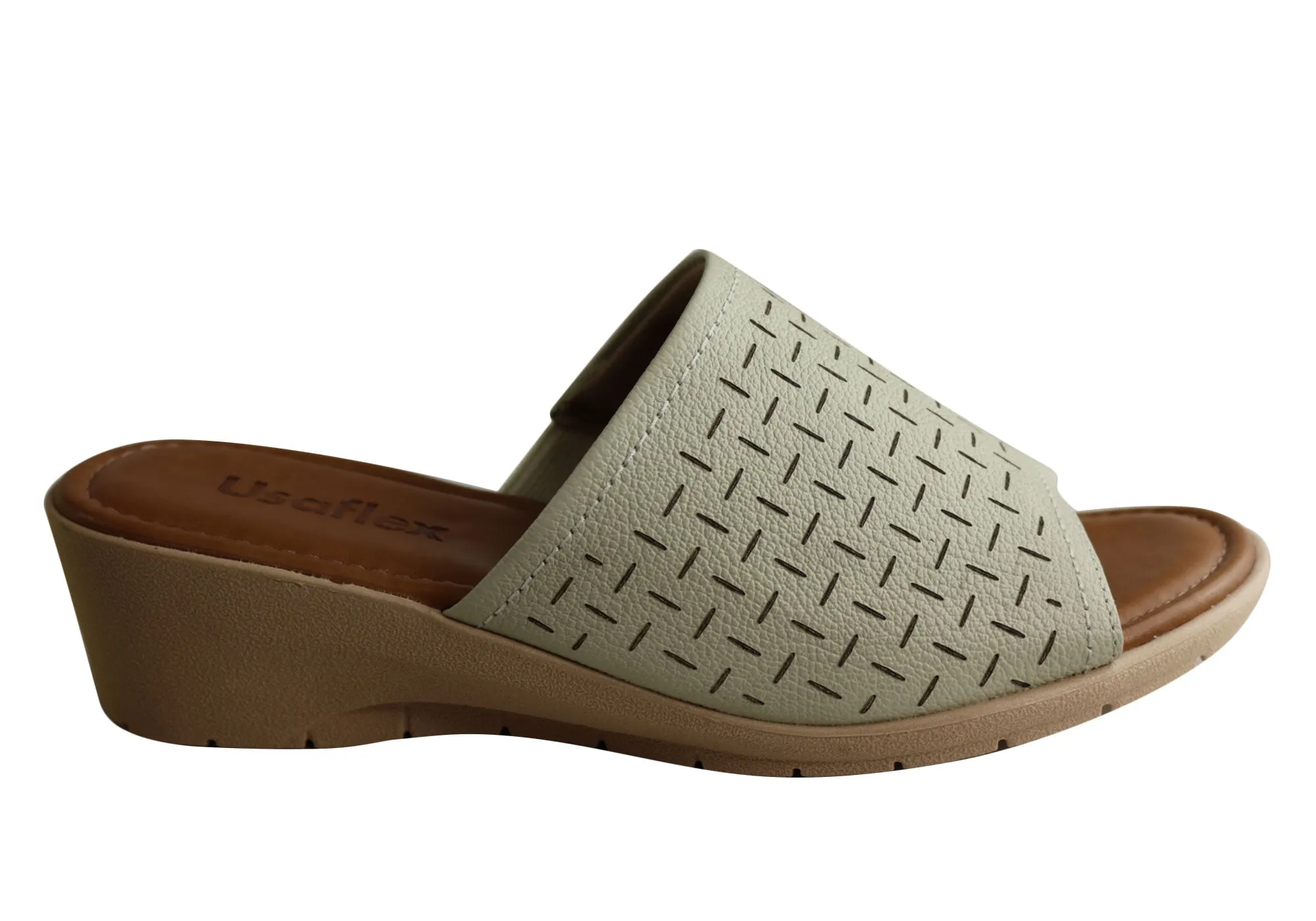 Usaflex Endigo Damen Brasilianische Bequeme Gepolsterte Leder Slides Sandalen Usaflex Schuhe