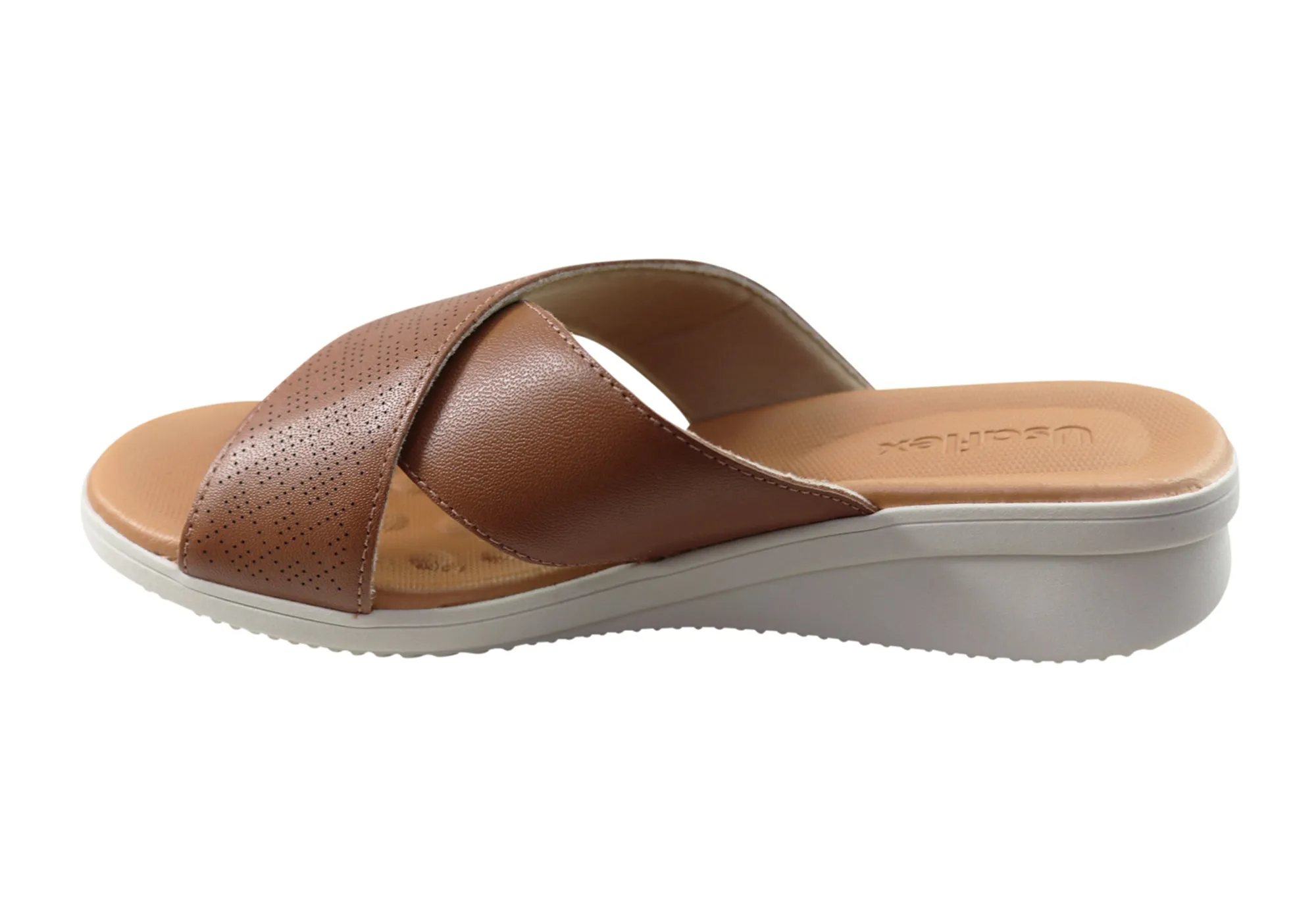 Usaflex Ginni Damen Komfort Leder Slides Sandalen Hergestellt in Brasilien Usaflex Schuhe