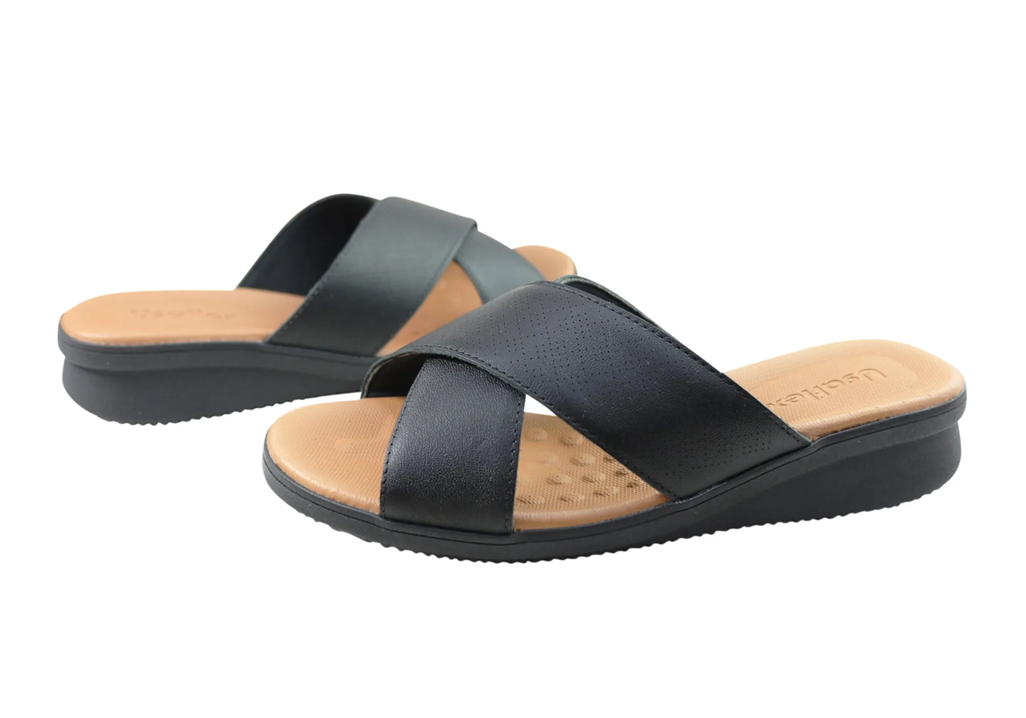 Usaflex Ginni Damen Komfort Leder Slides Sandalen Hergestellt in Brasilien Usaflex Schuhe