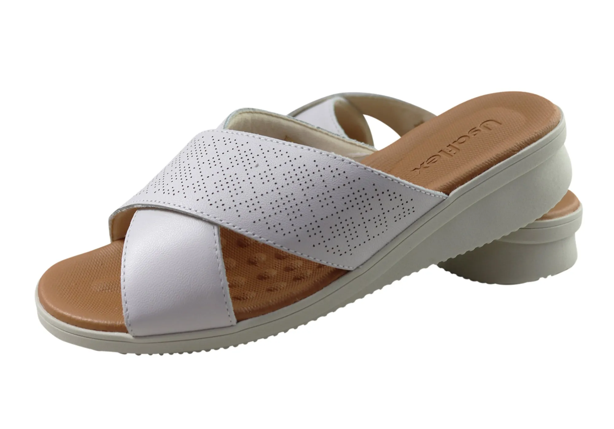 Usaflex Ginni Damen Komfort Leder Slides Sandalen Hergestellt in Brasilien Usaflex Schuhe