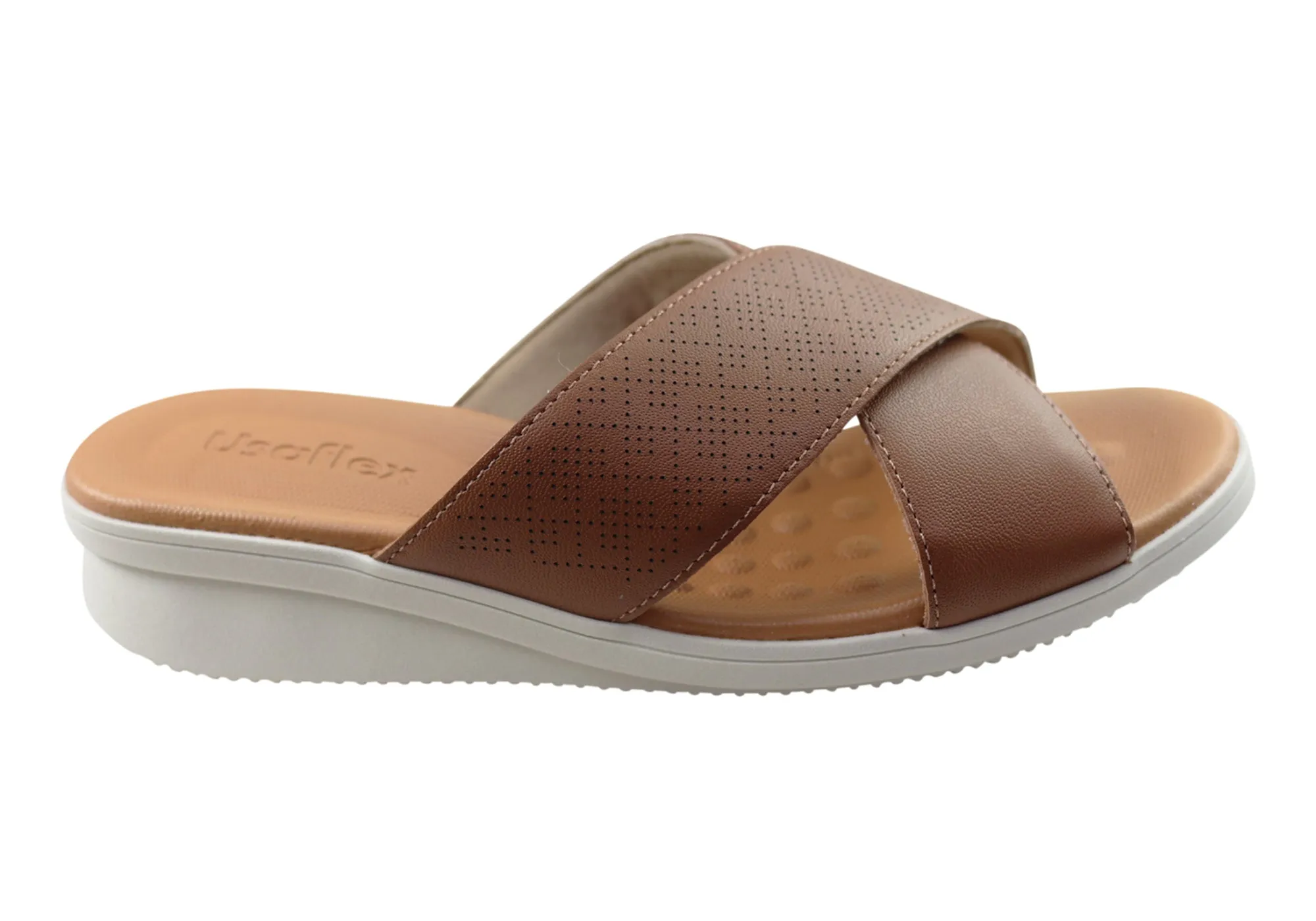 Usaflex Ginni Damen Komfort Leder Slides Sandalen Hergestellt in Brasilien Usaflex Schuhe