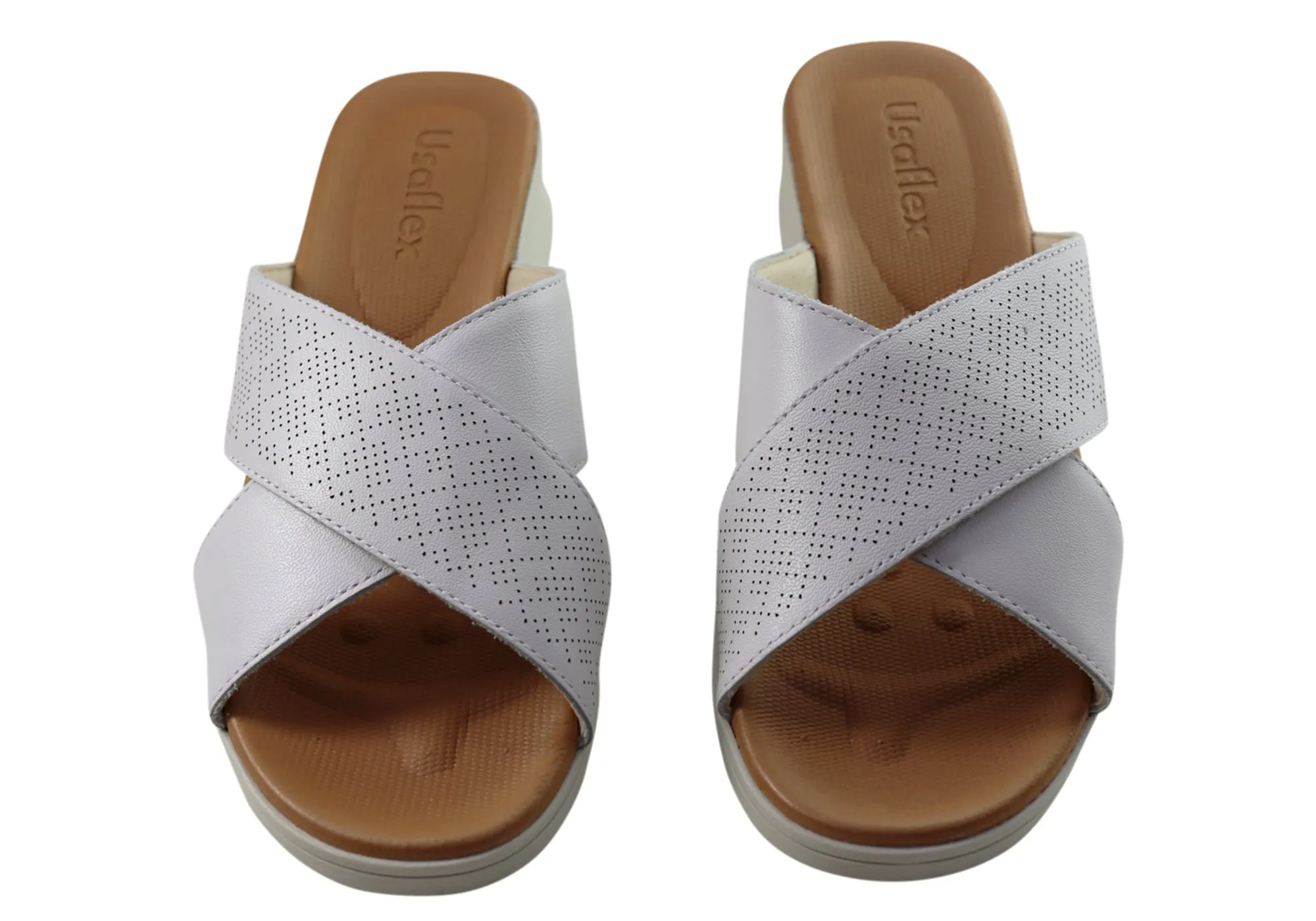 Usaflex Ginni Damen Komfort Leder Slides Sandalen Hergestellt in Brasilien Usaflex Schuhe