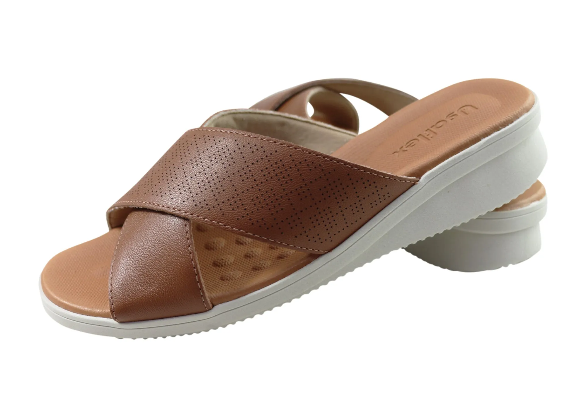Usaflex Ginni Damen Komfort Leder Slides Sandalen Hergestellt in Brasilien Usaflex Schuhe