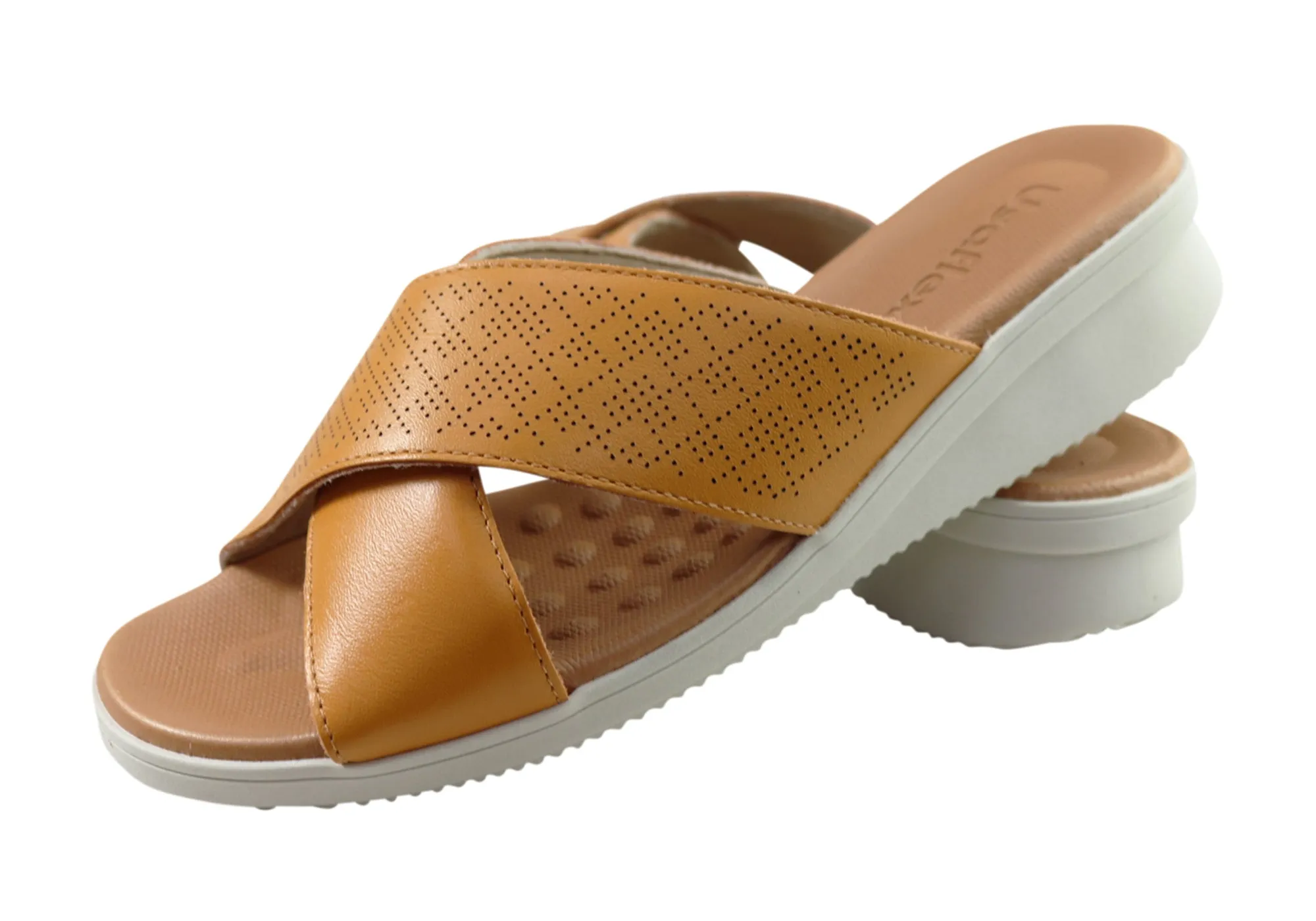 Usaflex Ginni Damen Komfort Leder Slides Sandalen Hergestellt in Brasilien Usaflex Schuhe