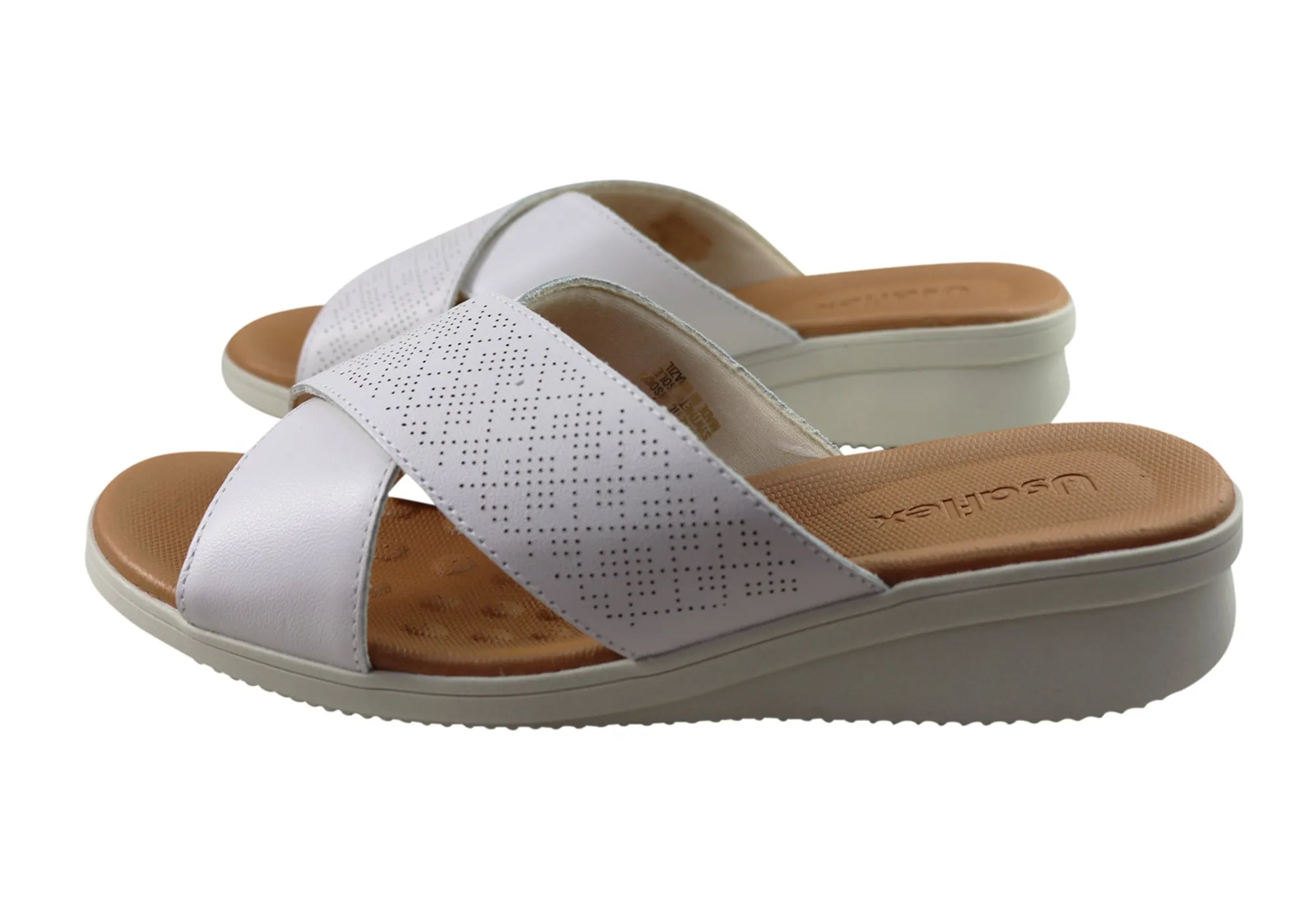 Usaflex Ginni Damen Komfort Leder Slides Sandalen Hergestellt in Brasilien Usaflex Schuhe