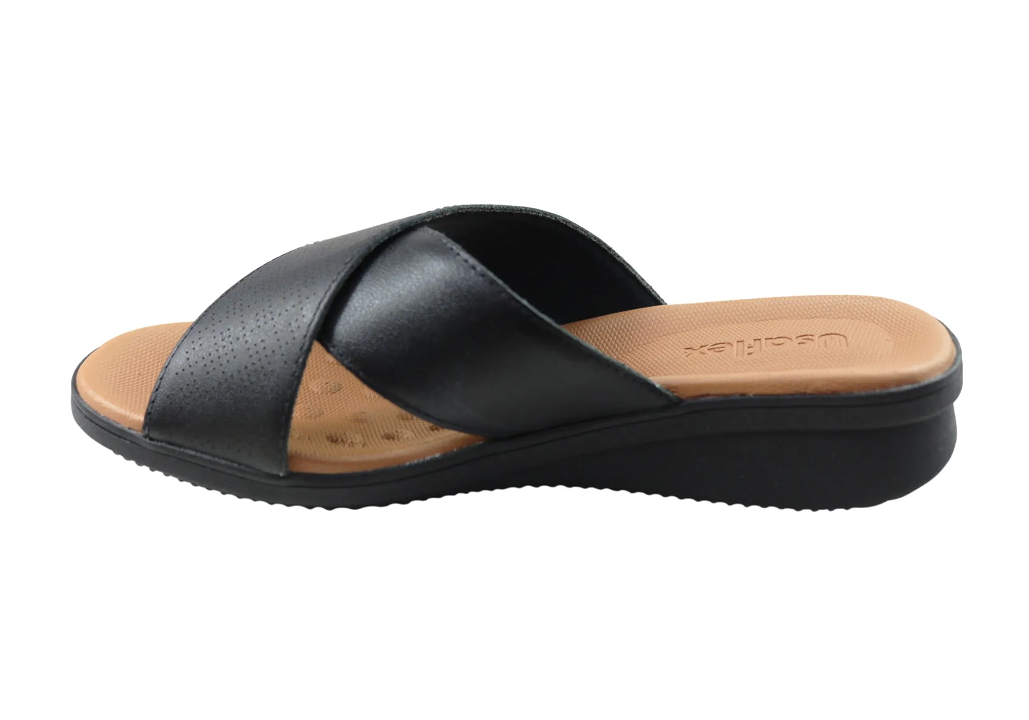 Usaflex Ginni Damen Komfort Leder Slides Sandalen Hergestellt in Brasilien Usaflex Schuhe