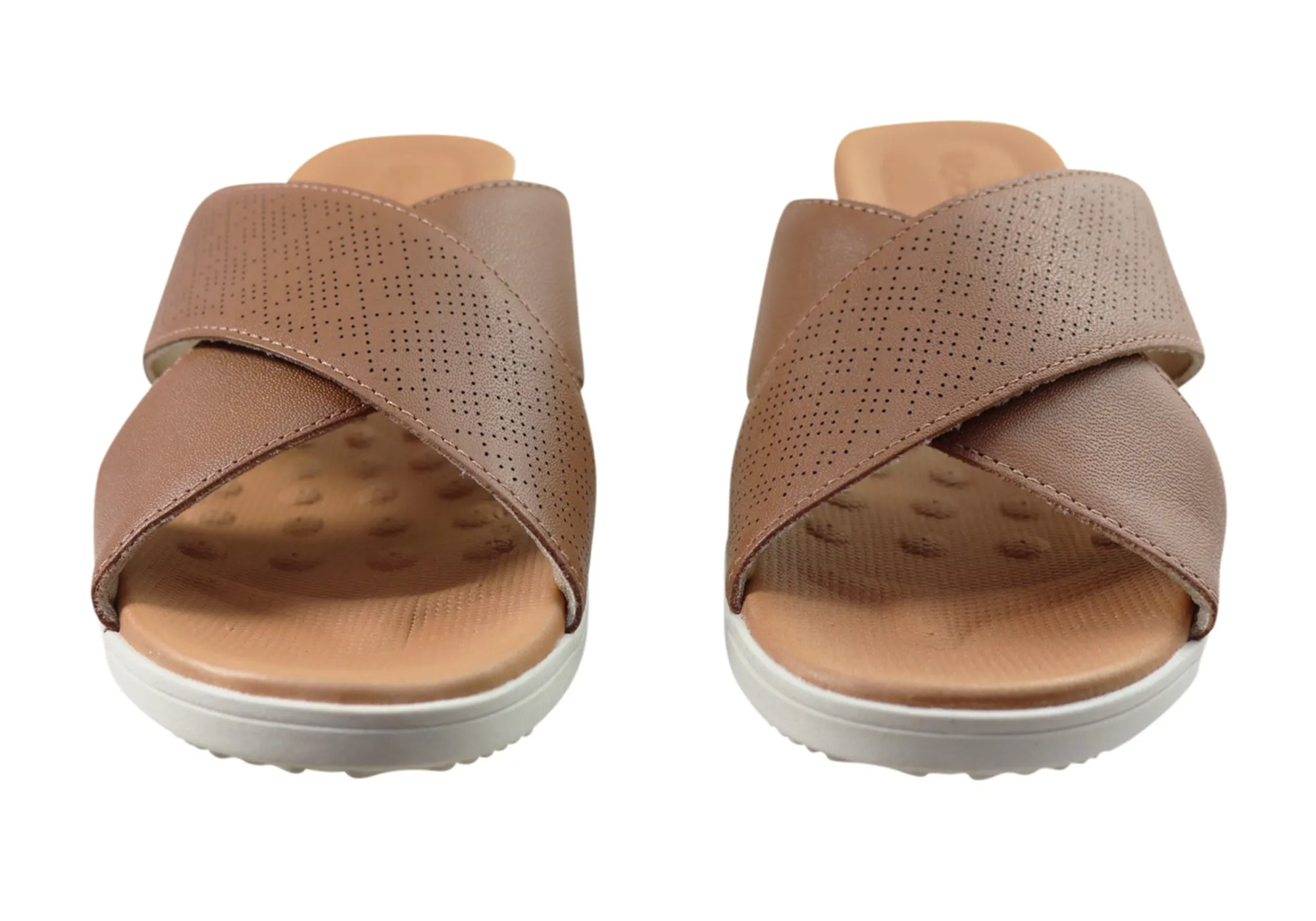 Usaflex Ginni Damen Komfort Leder Slides Sandalen Hergestellt in Brasilien Usaflex Schuhe