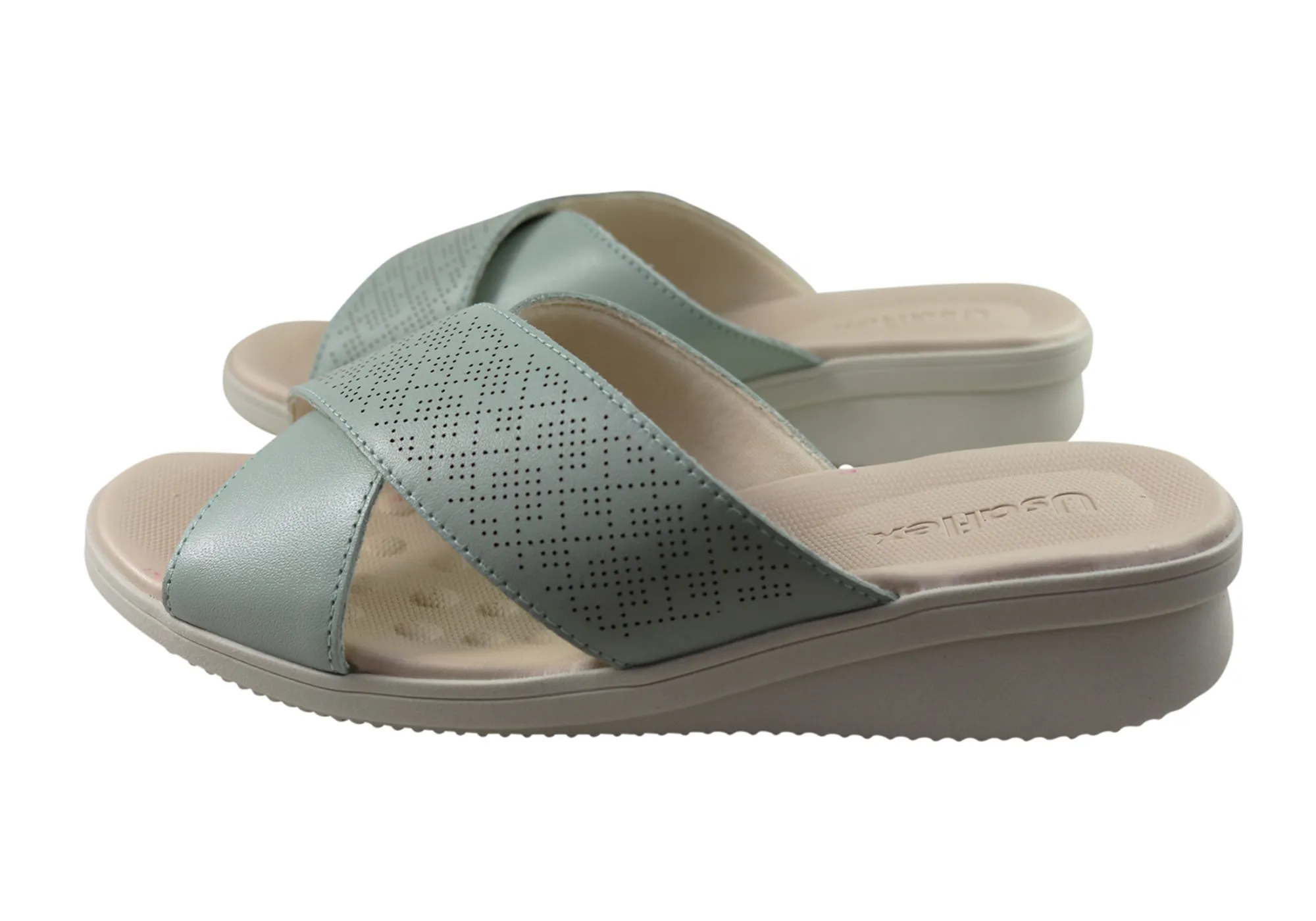 Usaflex Ginni Damen Komfort Leder Slides Sandalen Hergestellt in Brasilien Usaflex Schuhe
