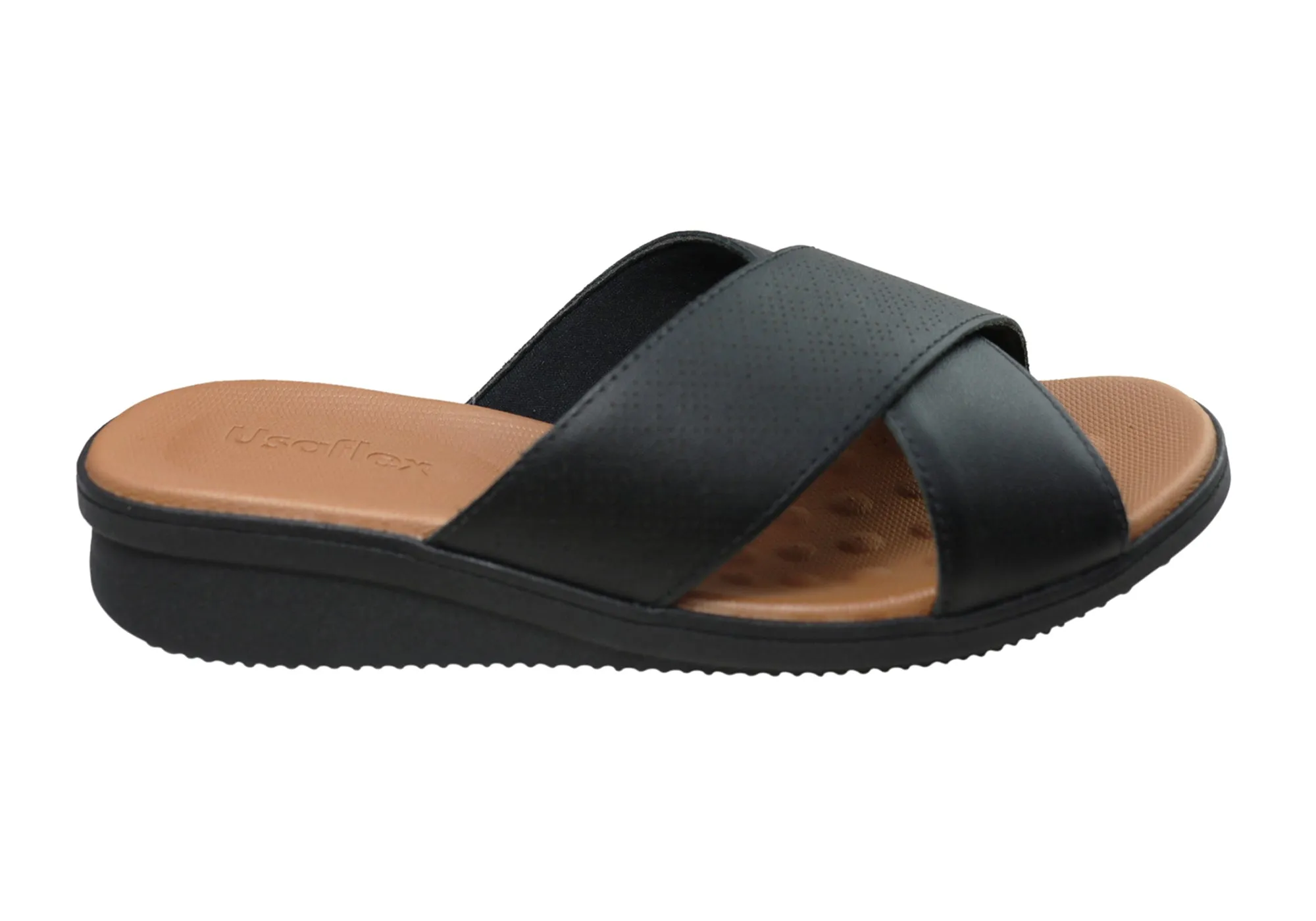 Usaflex Ginni Damen Komfort Leder Slides Sandalen Hergestellt in Brasilien Usaflex Schuhe
