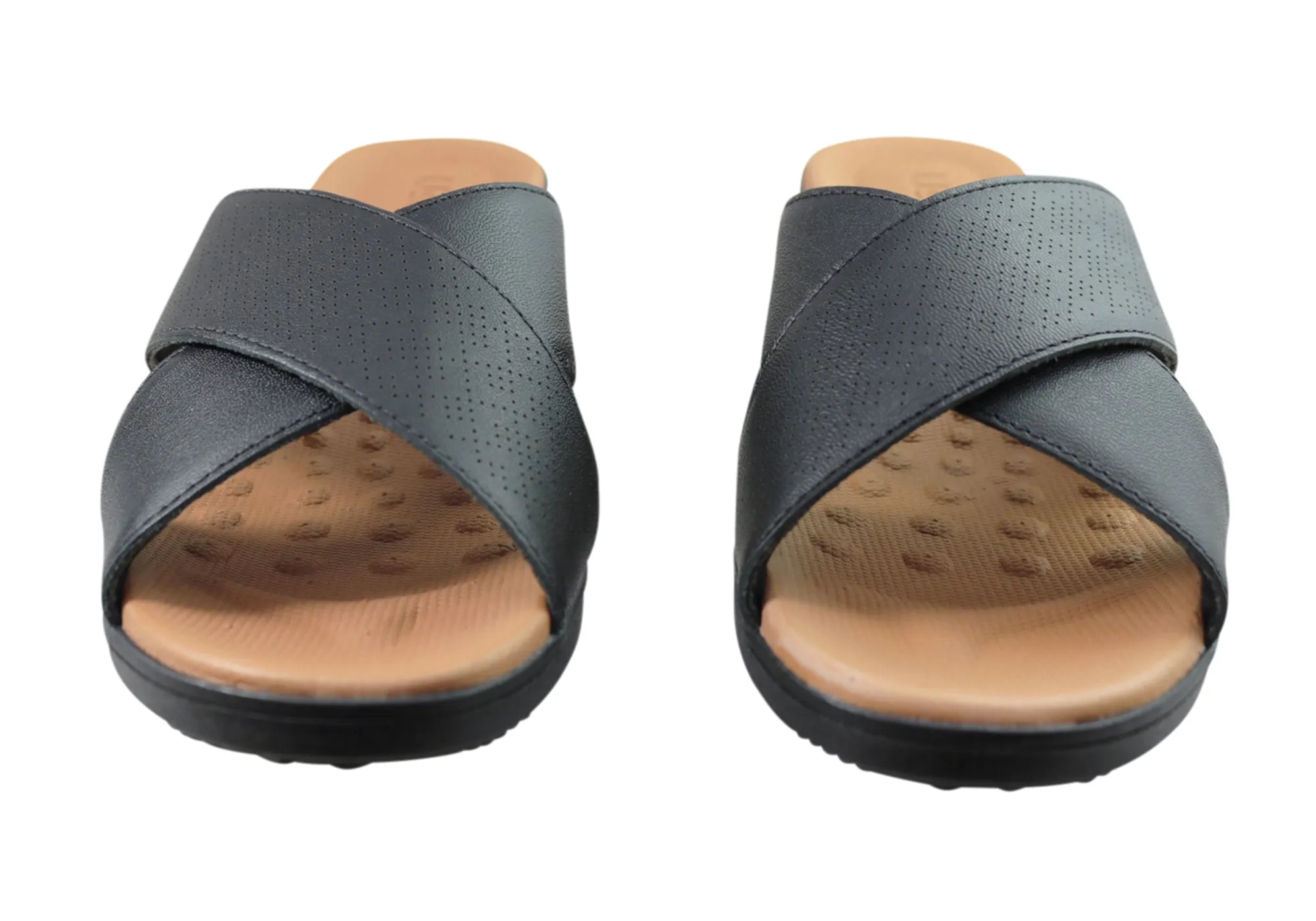 Usaflex Ginni Damen Komfort Leder Slides Sandalen Hergestellt in Brasilien Usaflex Schuhe