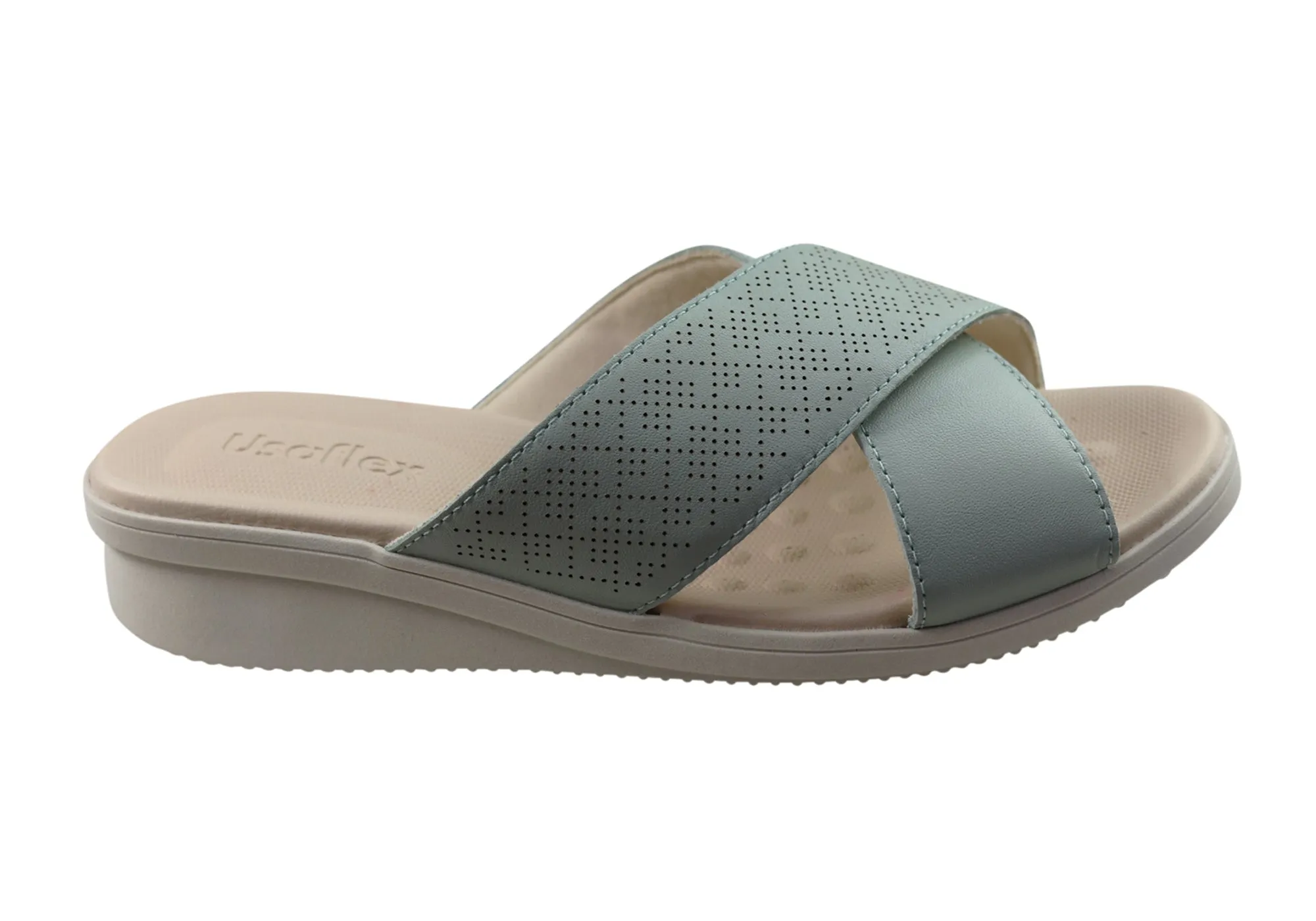 Usaflex Ginni Damen Komfort Leder Slides Sandalen Hergestellt in Brasilien Usaflex Schuhe