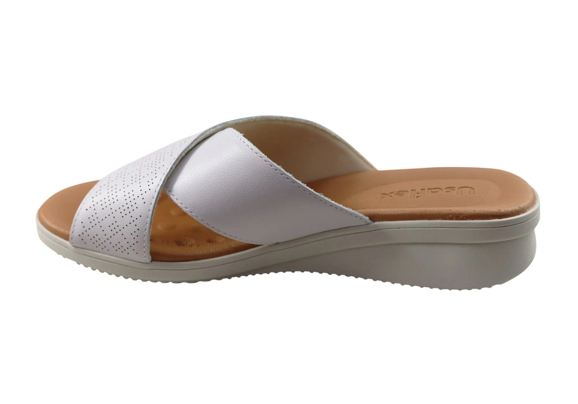 Usaflex Ginni Damen Komfort Leder Slides Sandalen Hergestellt in Brasilien Usaflex Schuhe
