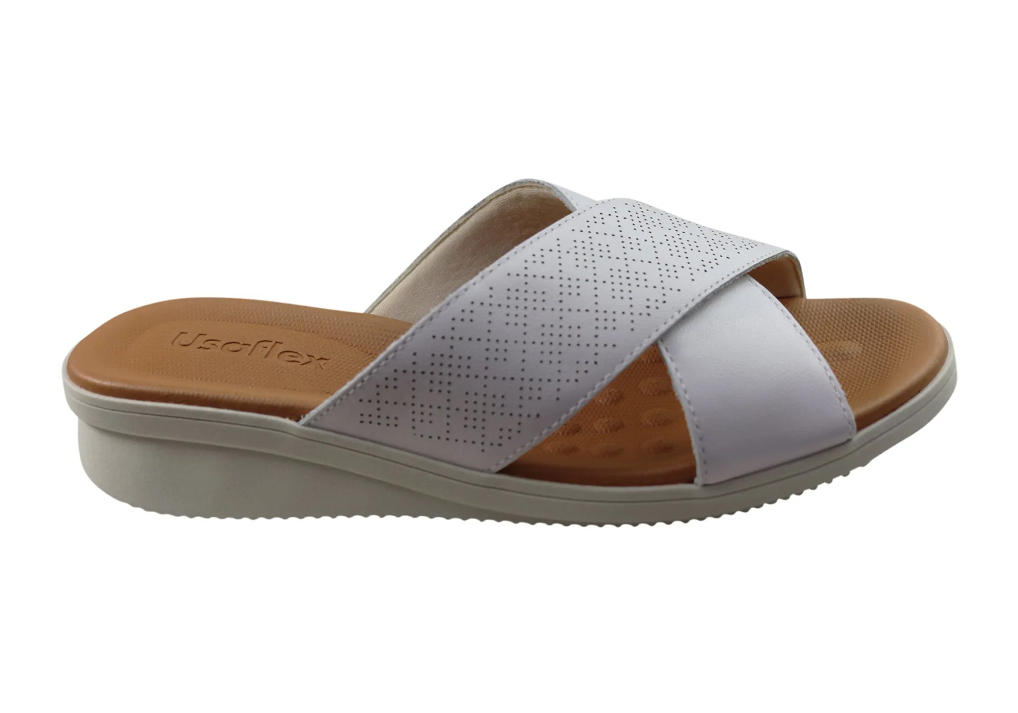 Usaflex Ginni Damen Komfort Leder Slides Sandalen Hergestellt in Brasilien Usaflex Schuhe
