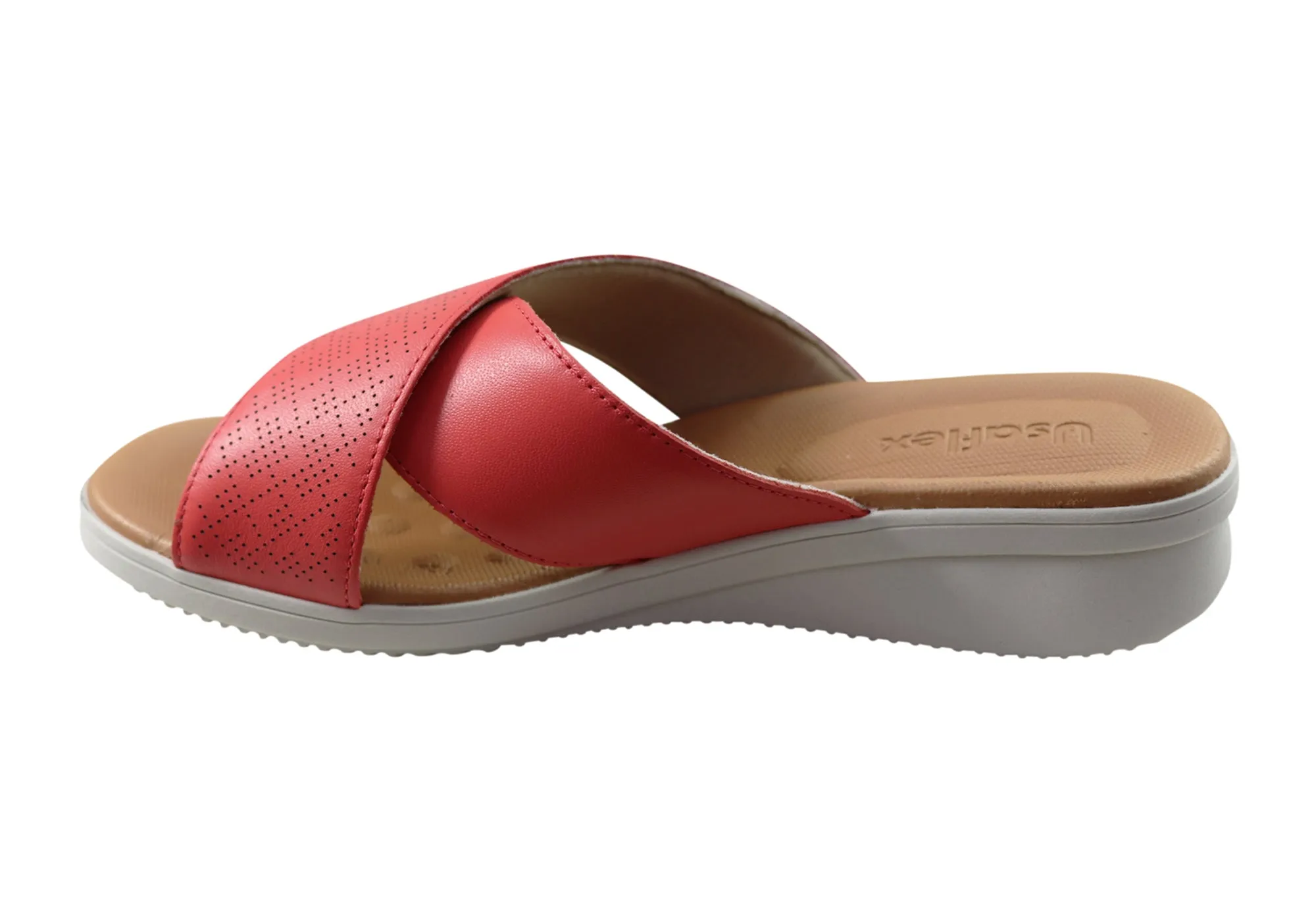 Usaflex Ginni Damen Komfort Leder Slides Sandalen Hergestellt in Brasilien Usaflex Schuhe