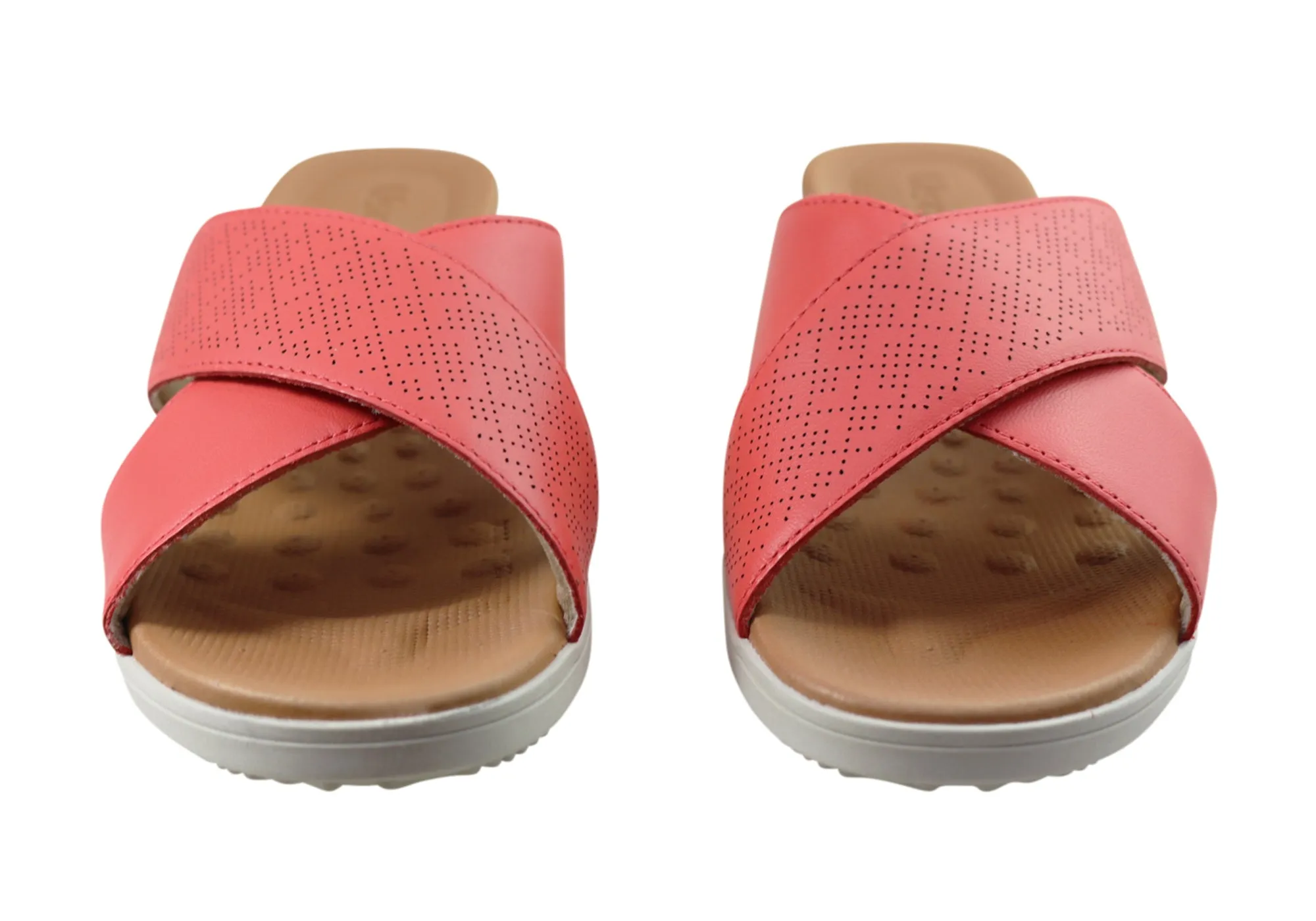 Usaflex Ginni Damen Komfort Leder Slides Sandalen Hergestellt in Brasilien Usaflex Schuhe