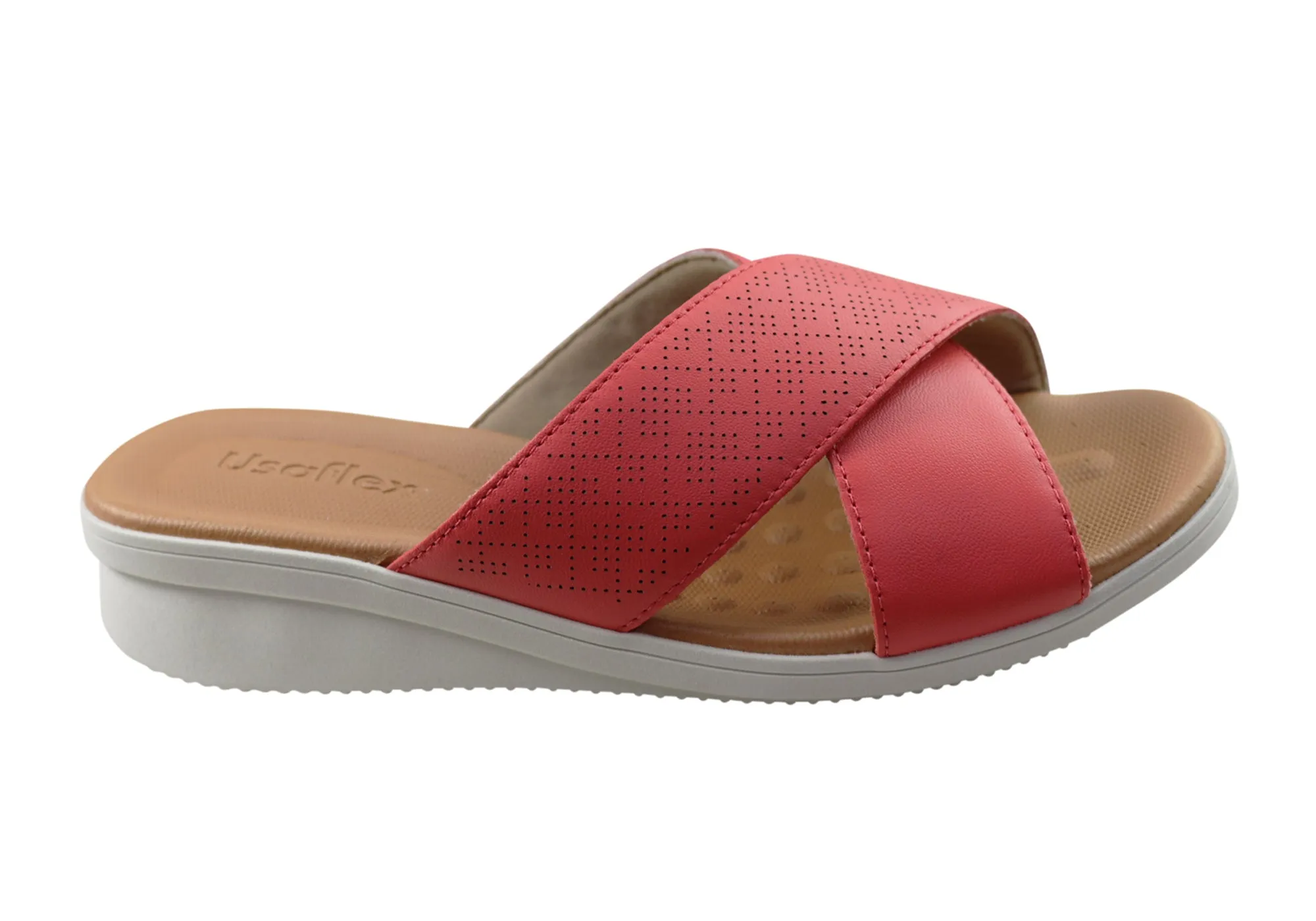 Usaflex Ginni Damen Komfort Leder Slides Sandalen Hergestellt in Brasilien Usaflex Schuhe