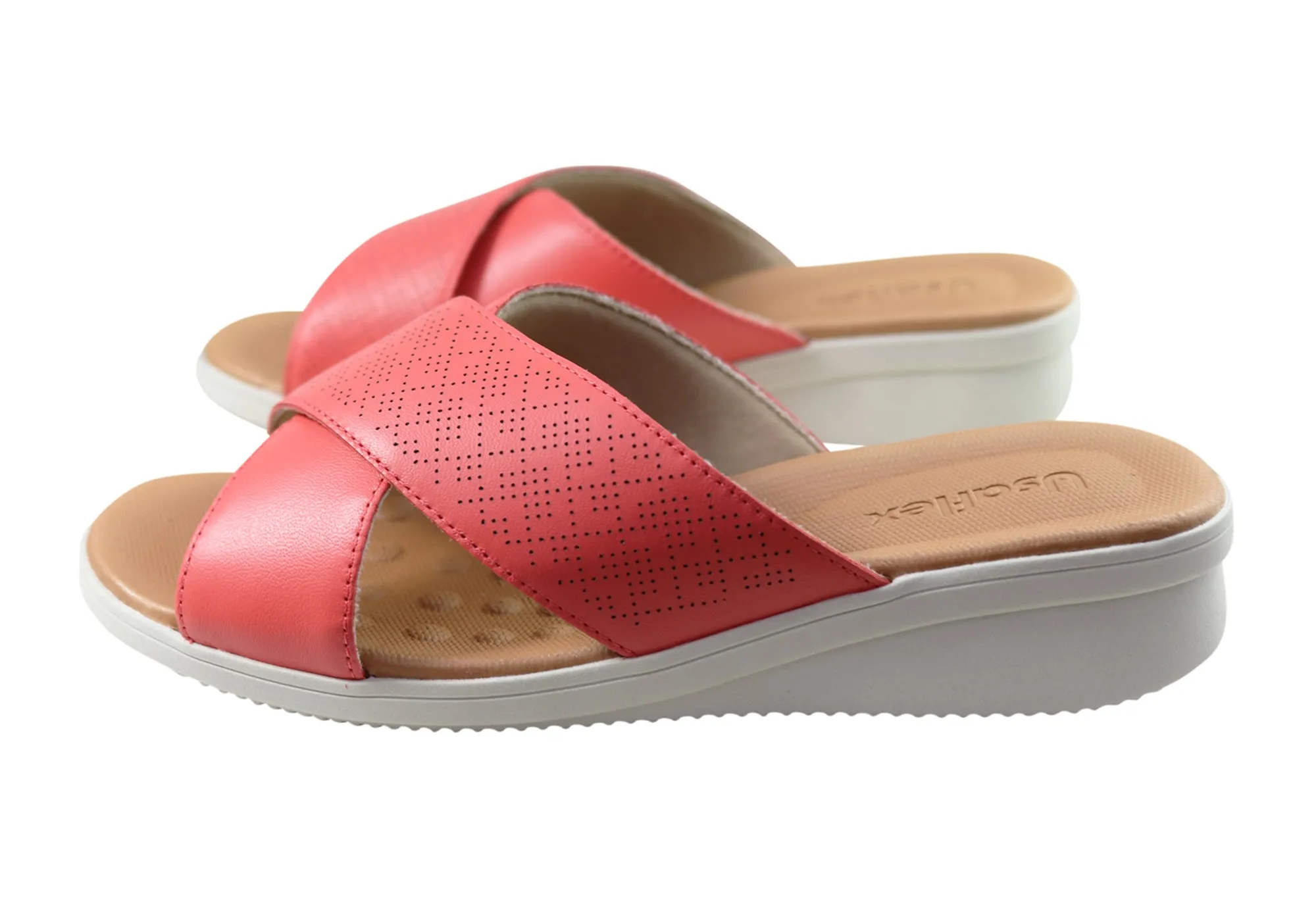 Usaflex Ginni Damen Komfort Leder Slides Sandalen Hergestellt in Brasilien Usaflex Schuhe