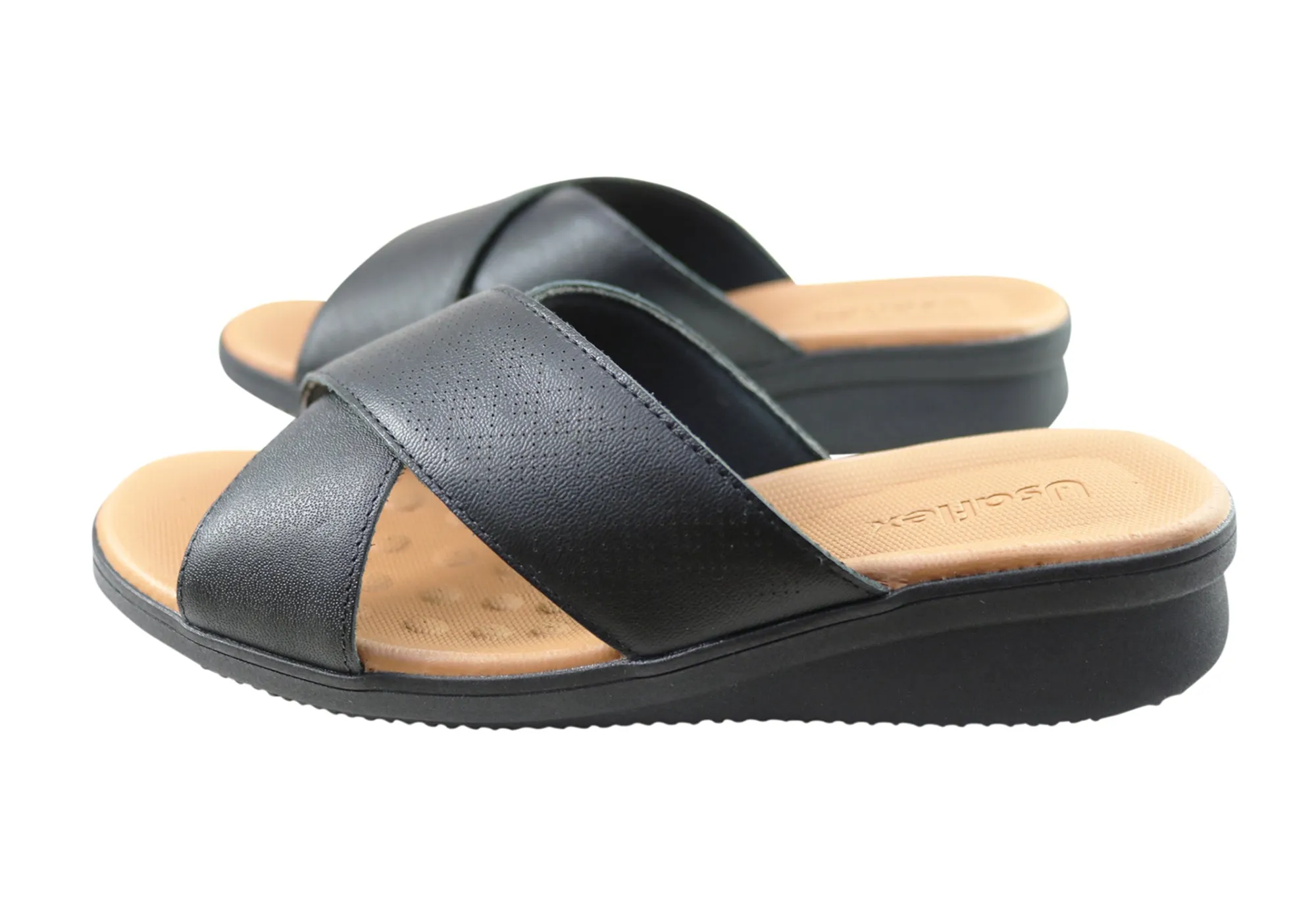 Usaflex Ginni Damen Komfort Leder Slides Sandalen Hergestellt in Brasilien Usaflex Schuhe
