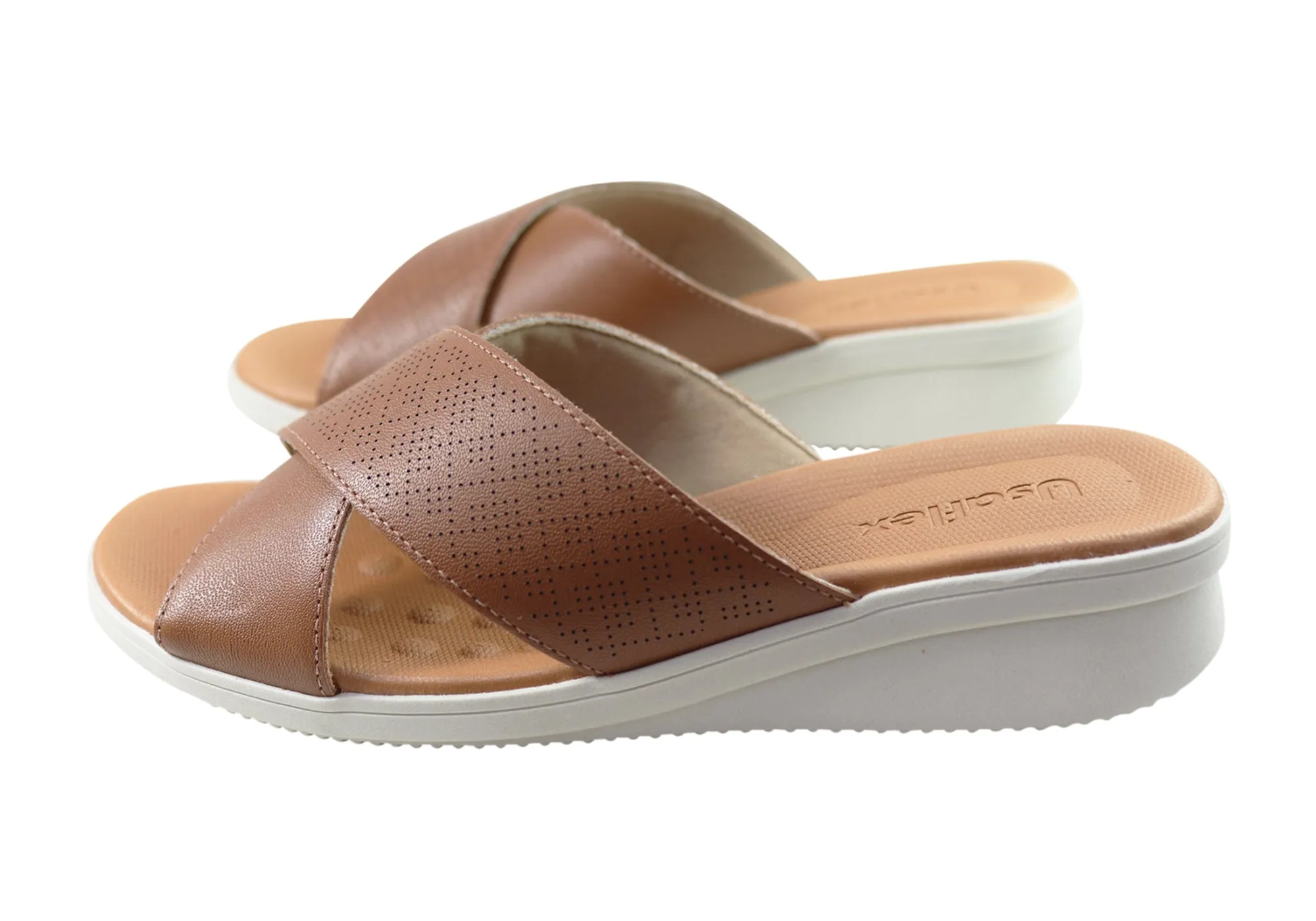 Usaflex Ginni Damen Komfort Leder Slides Sandalen Hergestellt in Brasilien Usaflex Schuhe